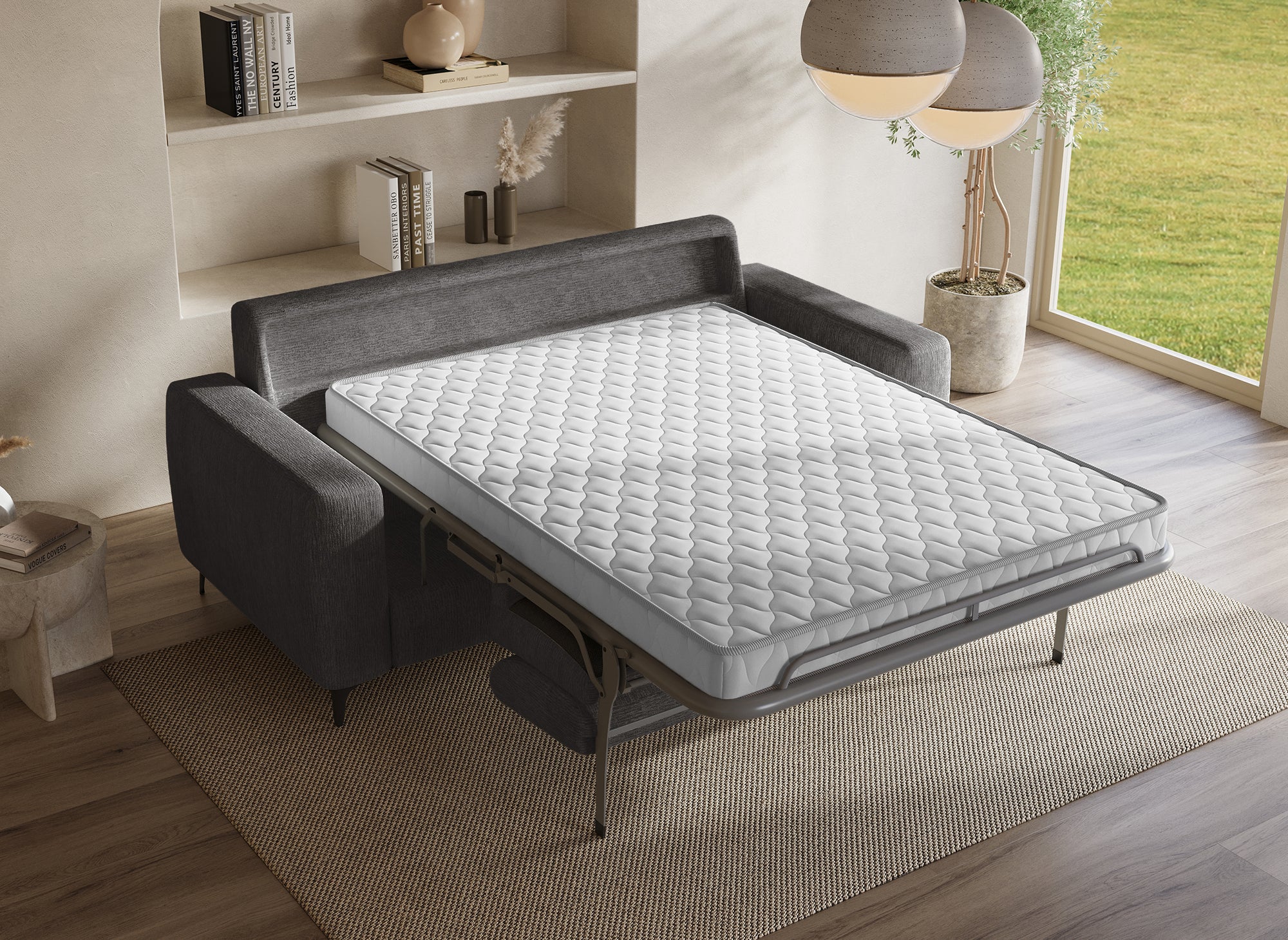 Sofá convertible exprés de 3 plazas NONA en terciopelo jaspeado gris oscuro