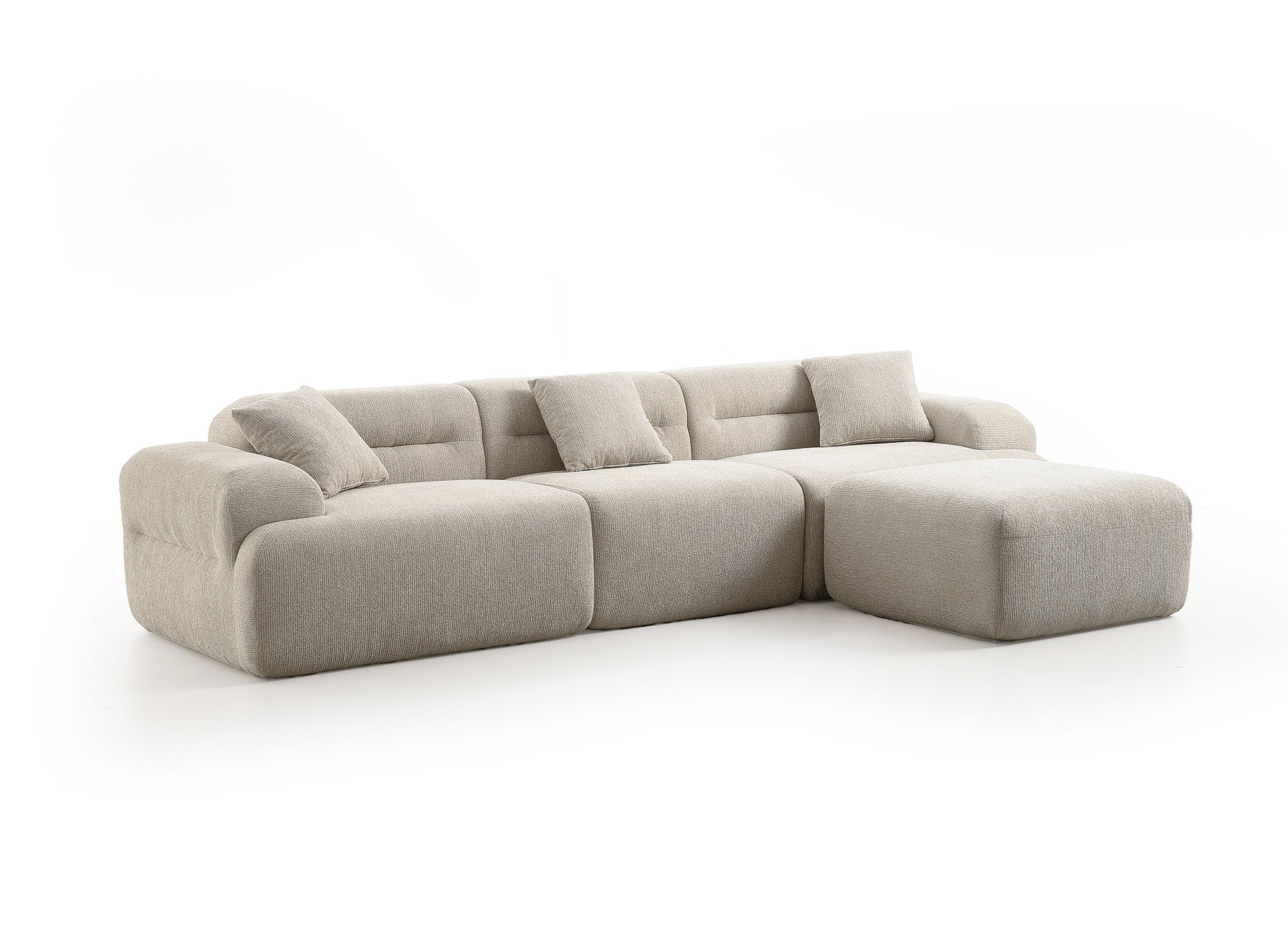 Sofá 3 plazas + puf en tejido texturado beige SAKURA
