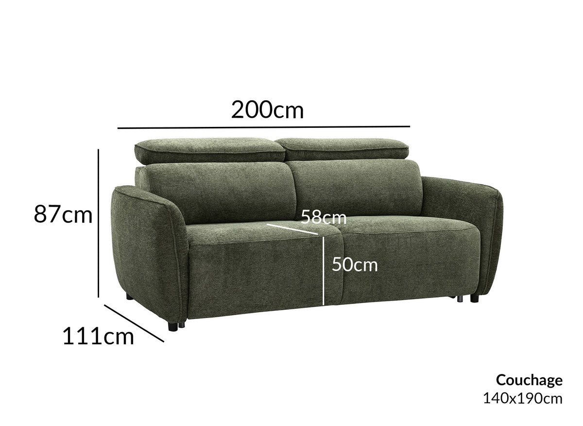 Sofá cama express 3 plazas en tejido texturizado verde - colchón 17 cm - JACINTHE