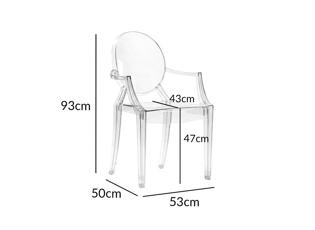 Lot de 4 chaises en plexi transparent avec accoudoirs TOLGA