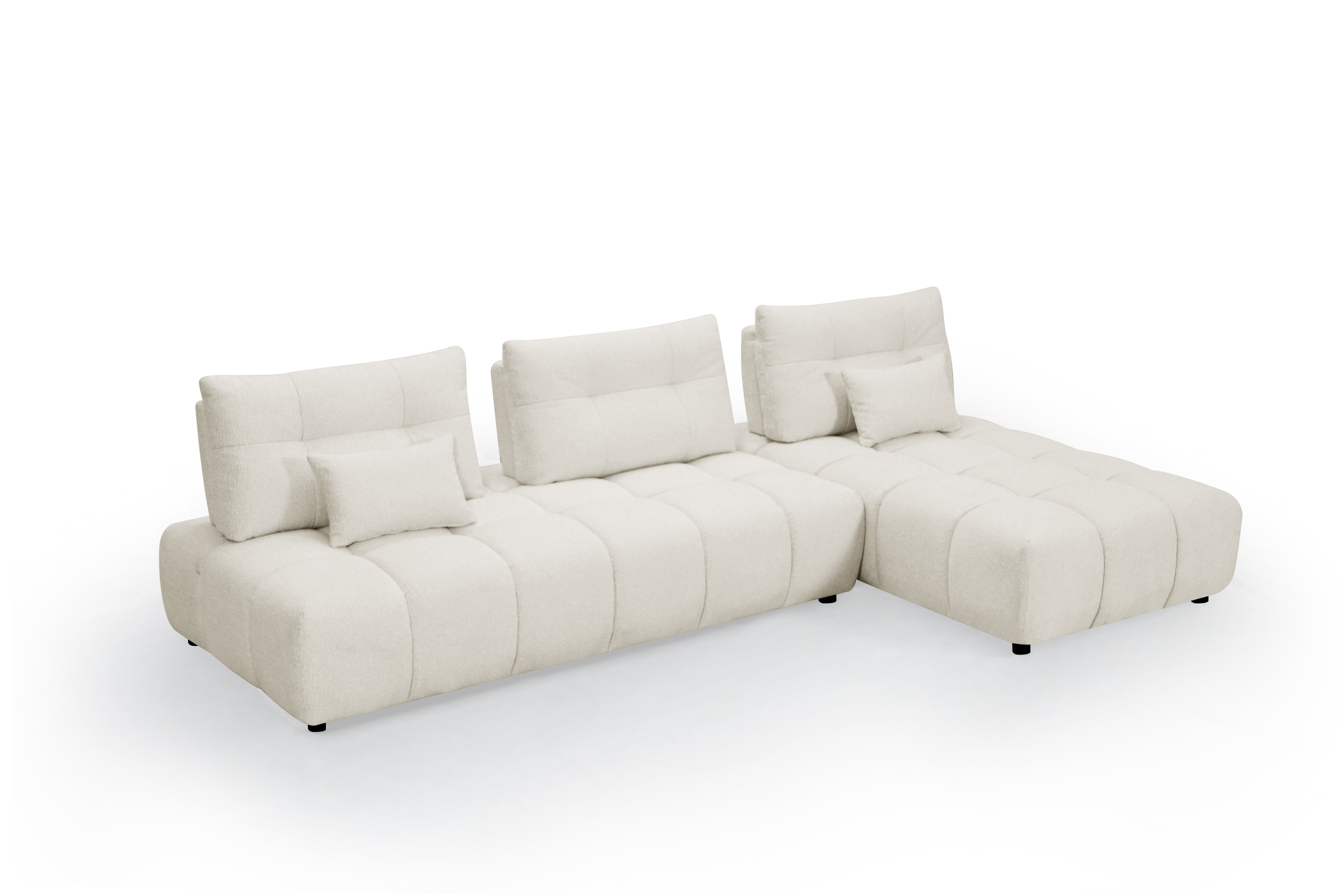 Sofá esquinero reversible ALANA en terciopelo texturizado beige