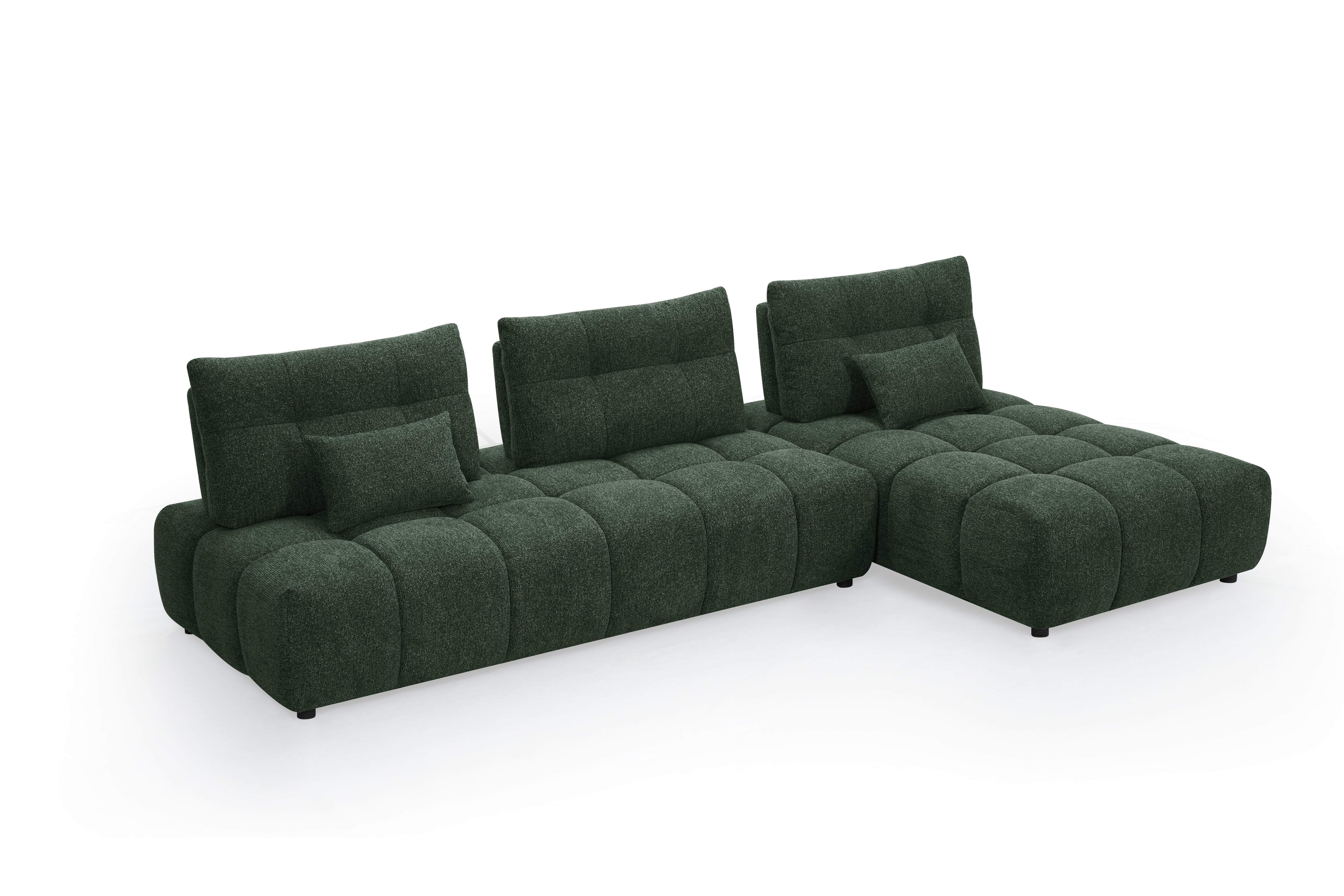 Sofá esquinero reversible ALANA en terciopelo verde caqui texturizado