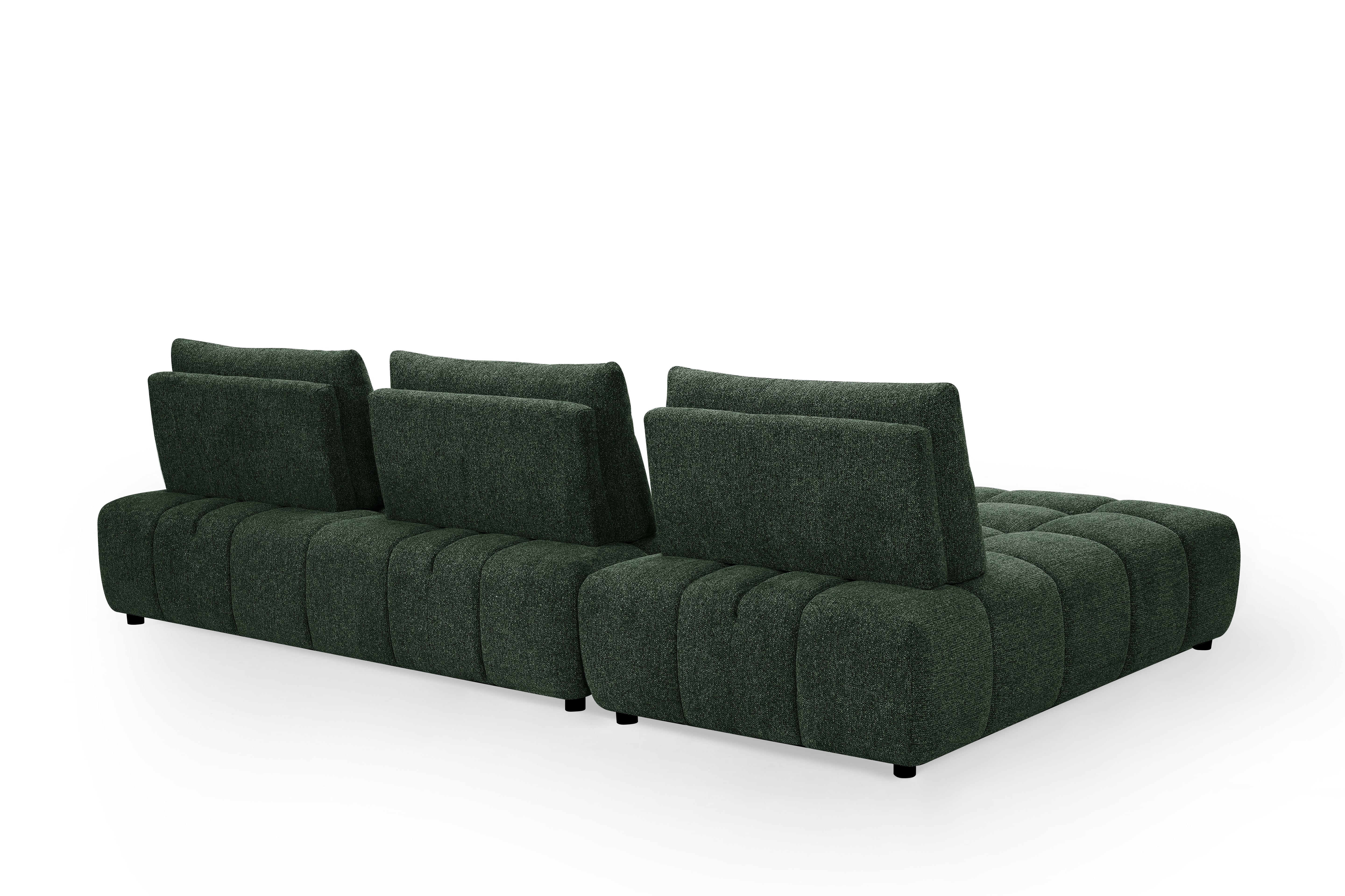 Sofá esquinero reversible ALANA en terciopelo verde caqui texturizado