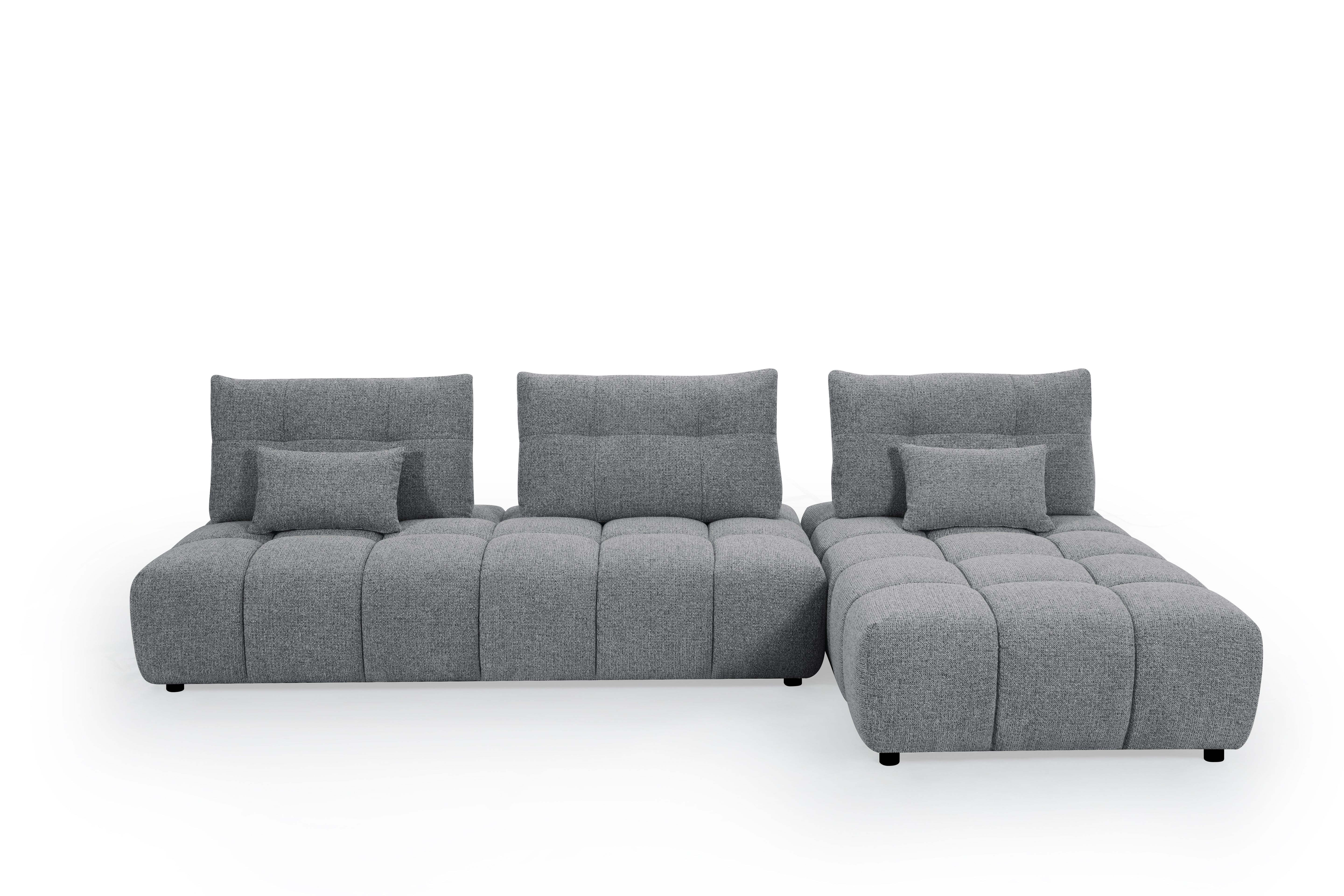 Sofá esquinero reversible ALANA en terciopelo gris texturizado