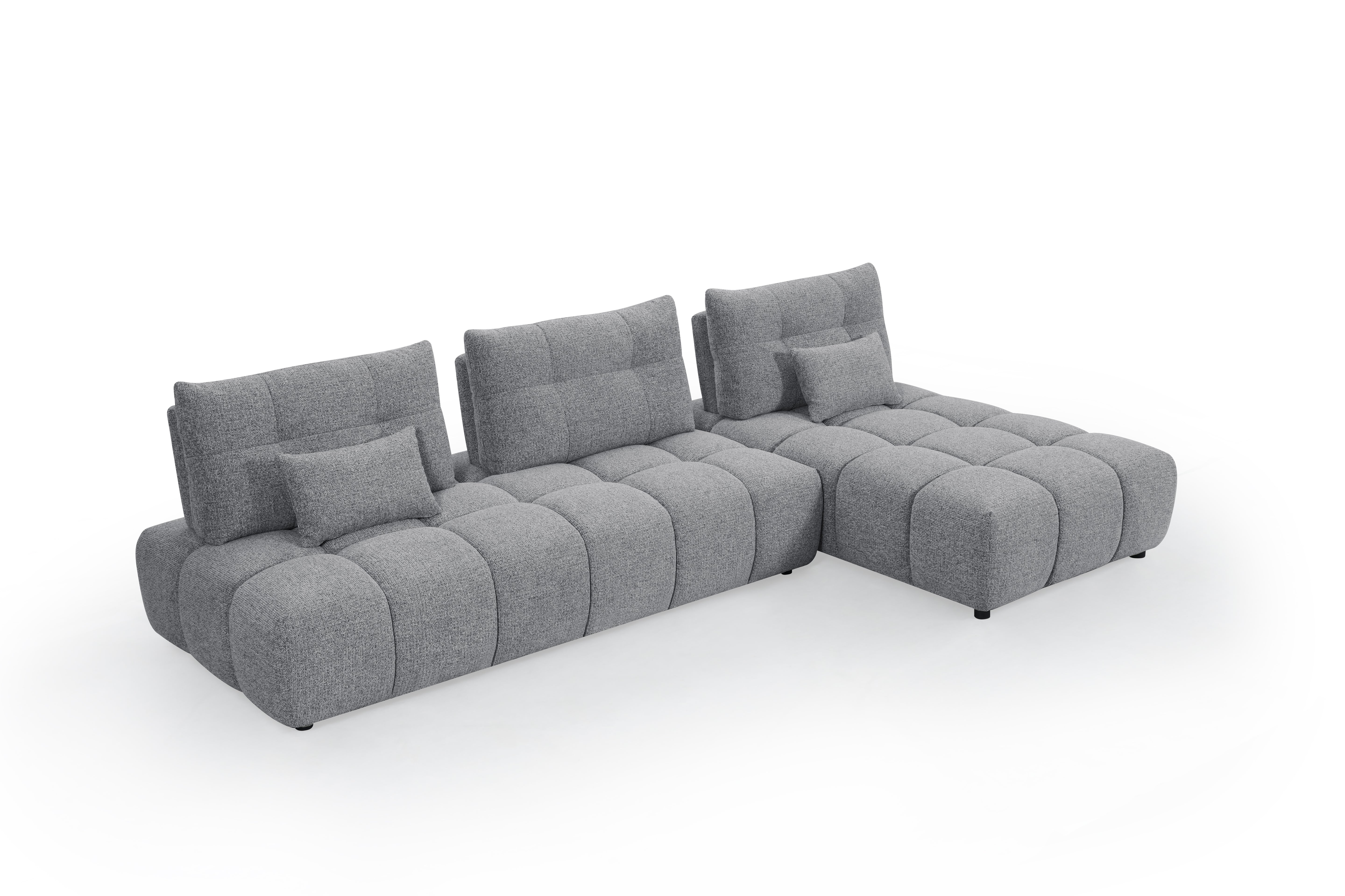 Sofá esquinero reversible ALANA en terciopelo gris texturizado