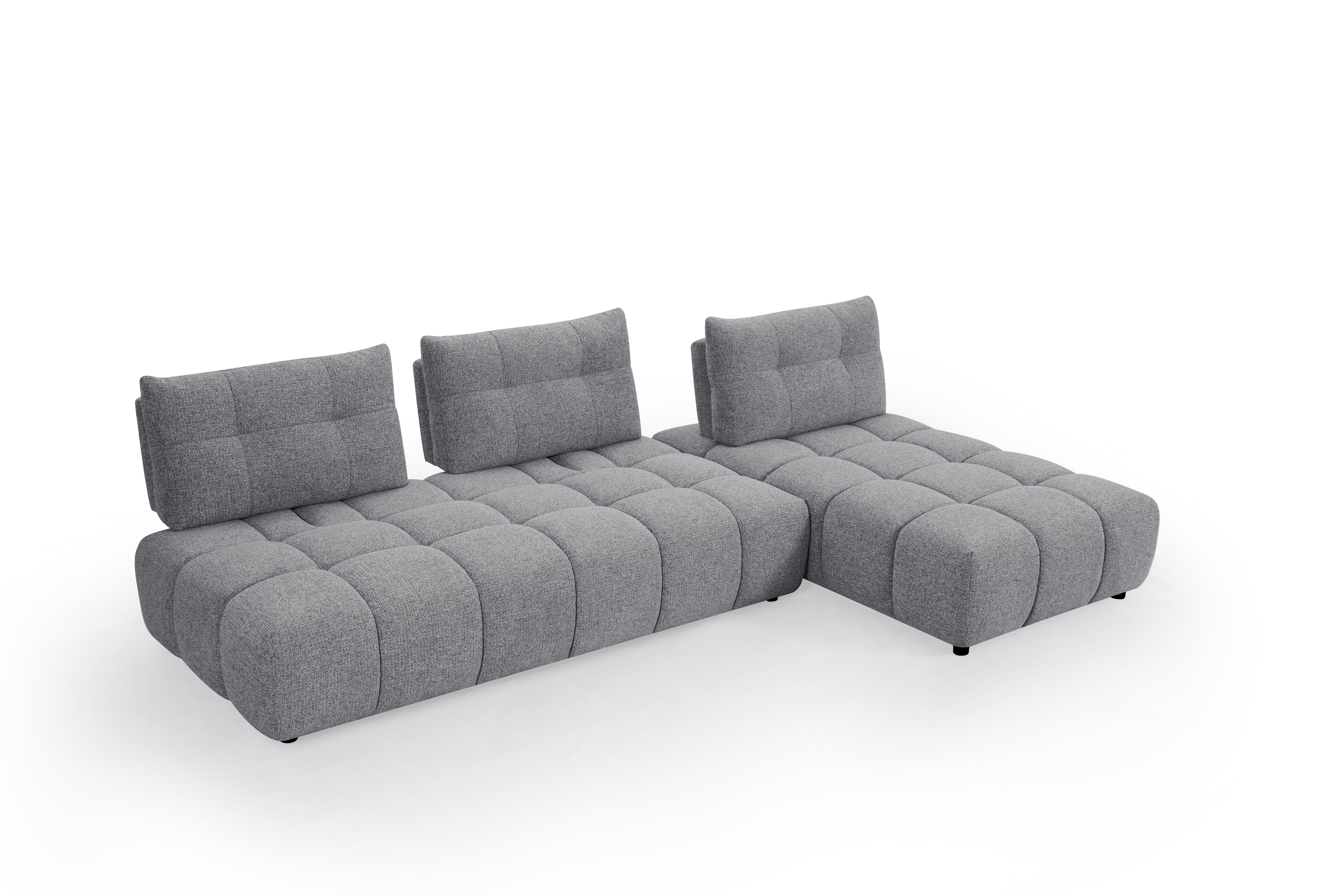 Sofá esquinero reversible ALANA en terciopelo gris texturizado