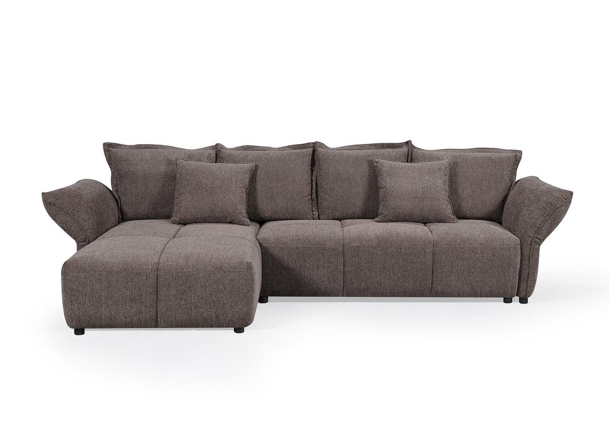 Sofá esquinero convertible reversible en terciopelo tejido marrón BELINE