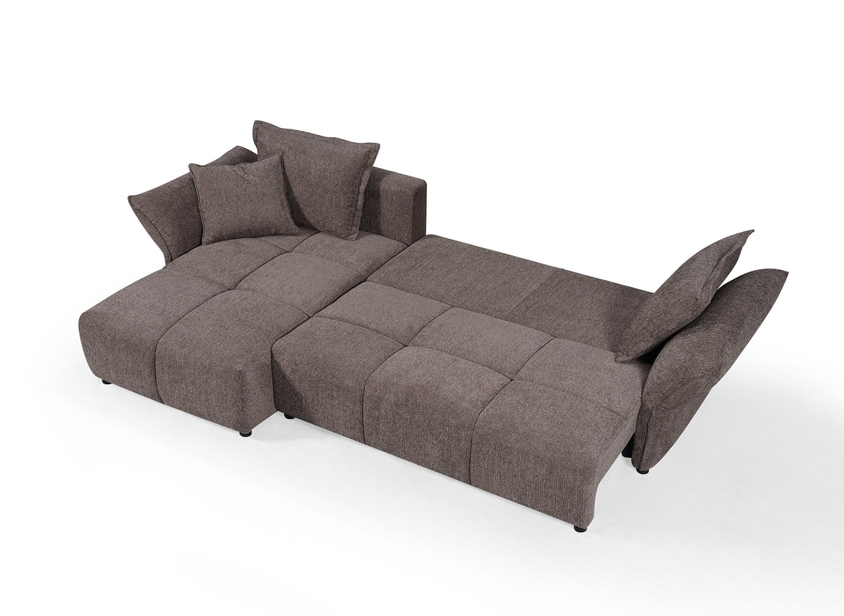 Sofá esquinero convertible reversible en terciopelo tejido marrón BELINE