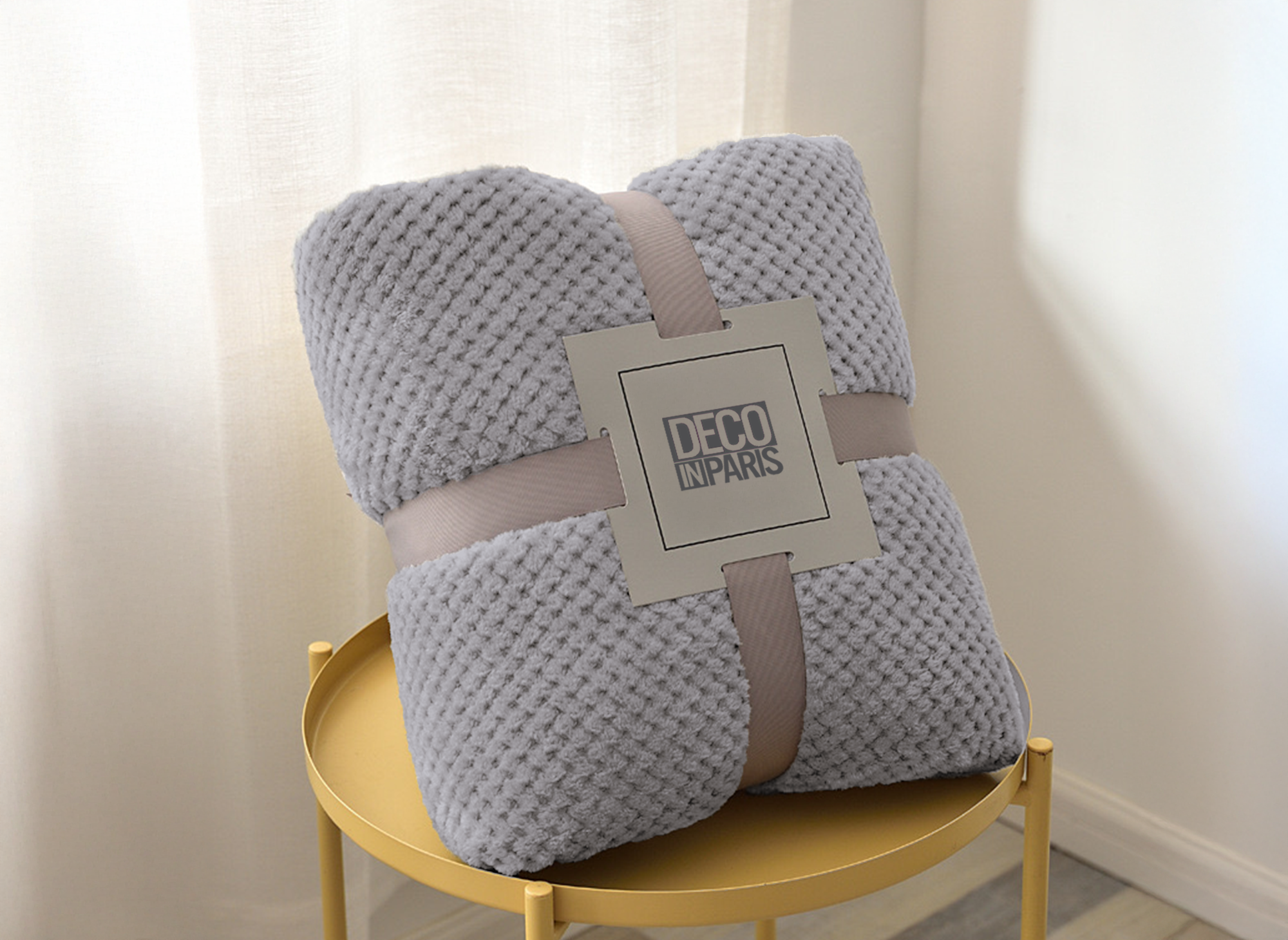 Manta OTYS de 150 x 200 cm con flecos efecto cachemir gris claro