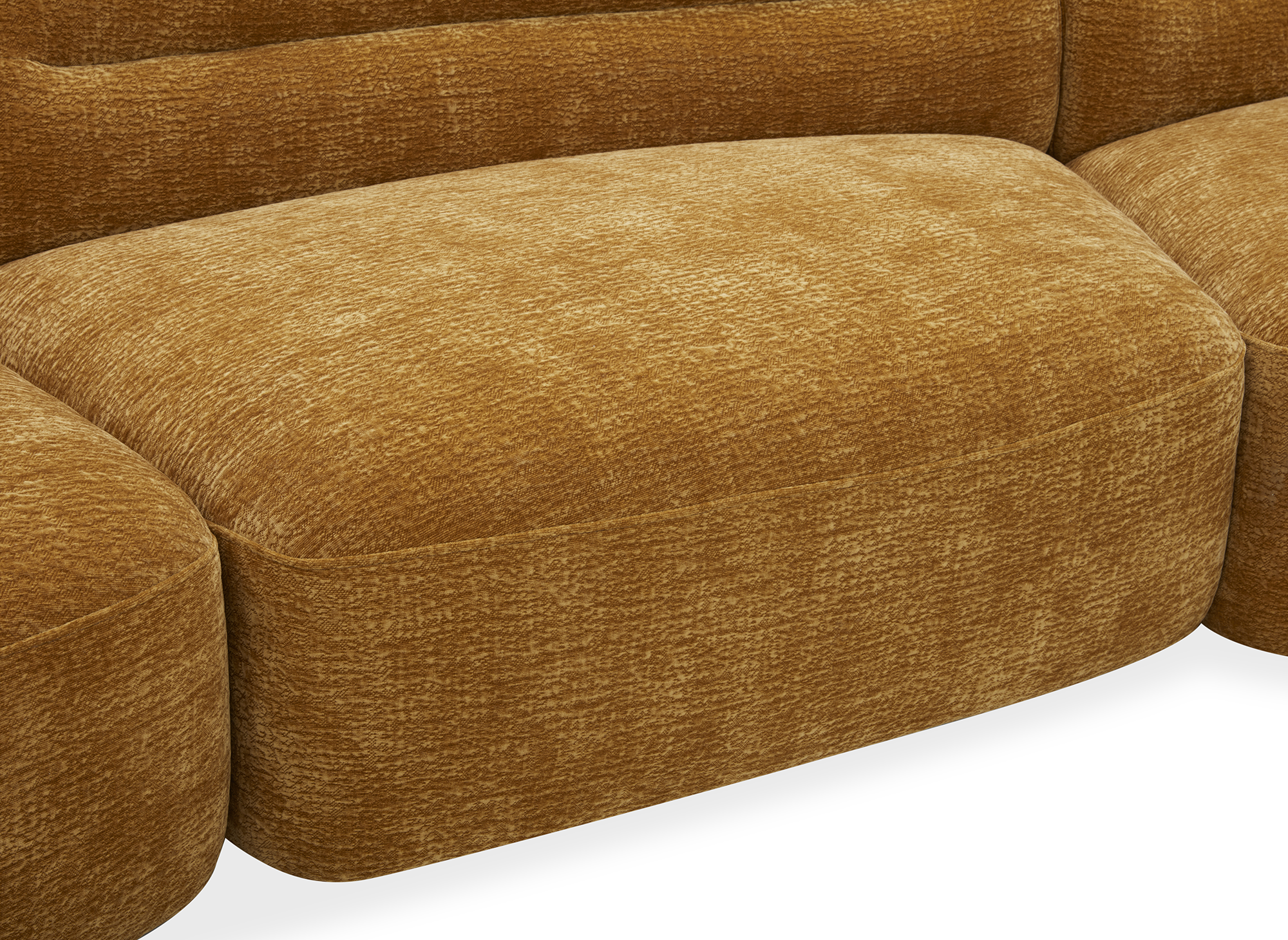 Sofá recto fijo IMENIA de 5 plazas en terciopelo tejido color mostaza