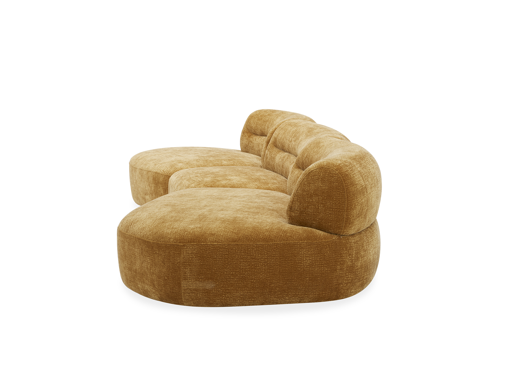 Sofá recto fijo IMENIA de 5 plazas en terciopelo tejido color mostaza