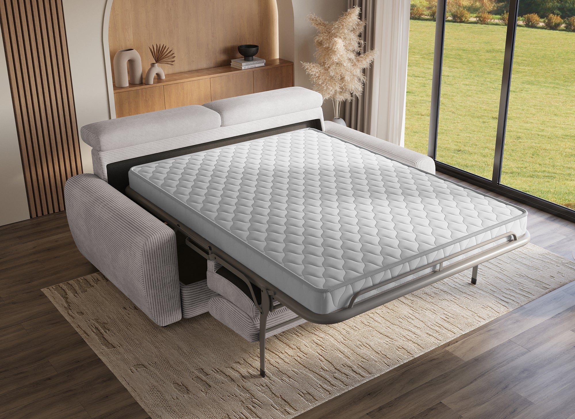 Sofá convertible express TOGO de 3 plazas en pana gris