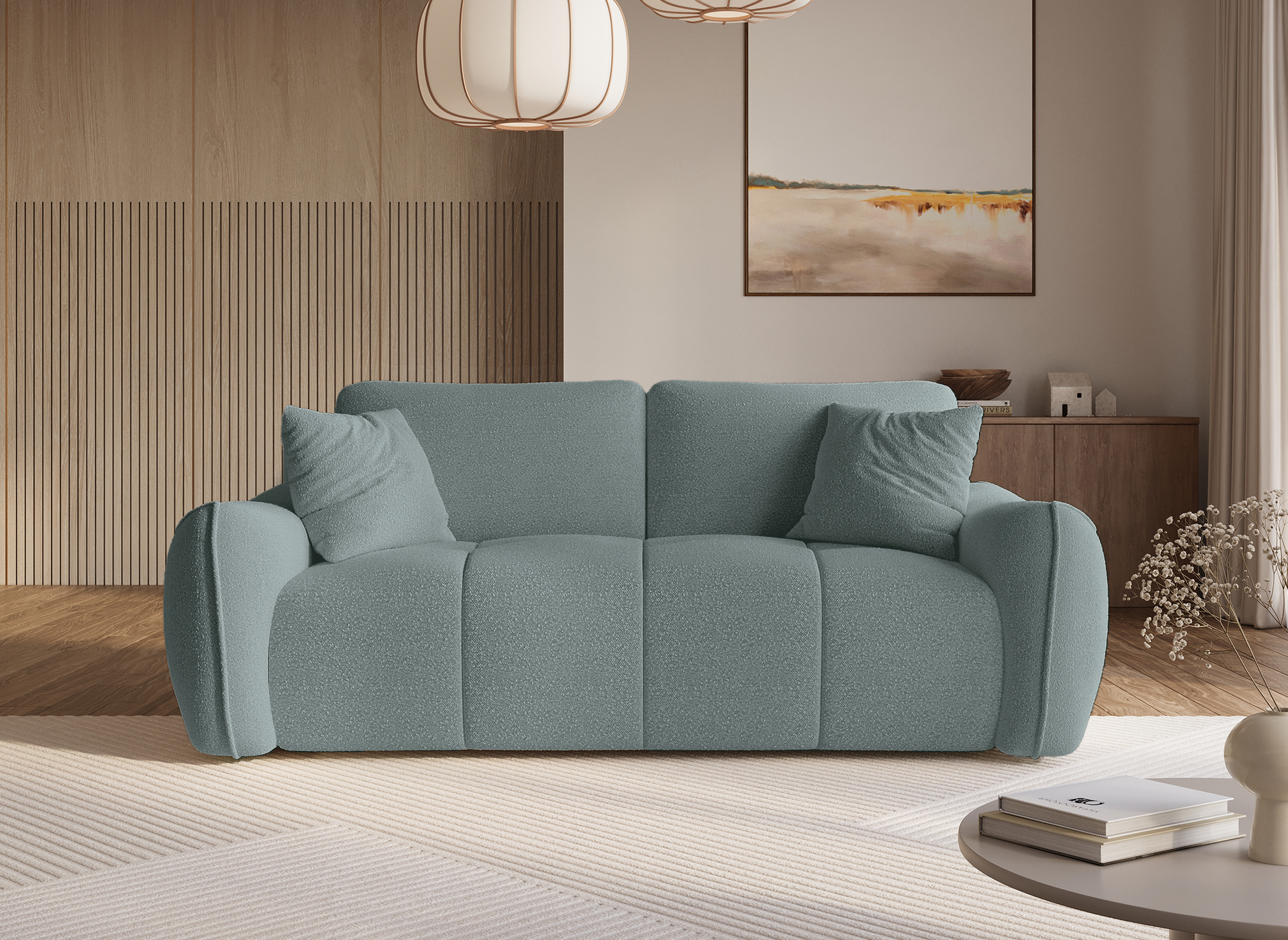 Sofá EZRA de 3 plazas en tejido bouclé verde claro