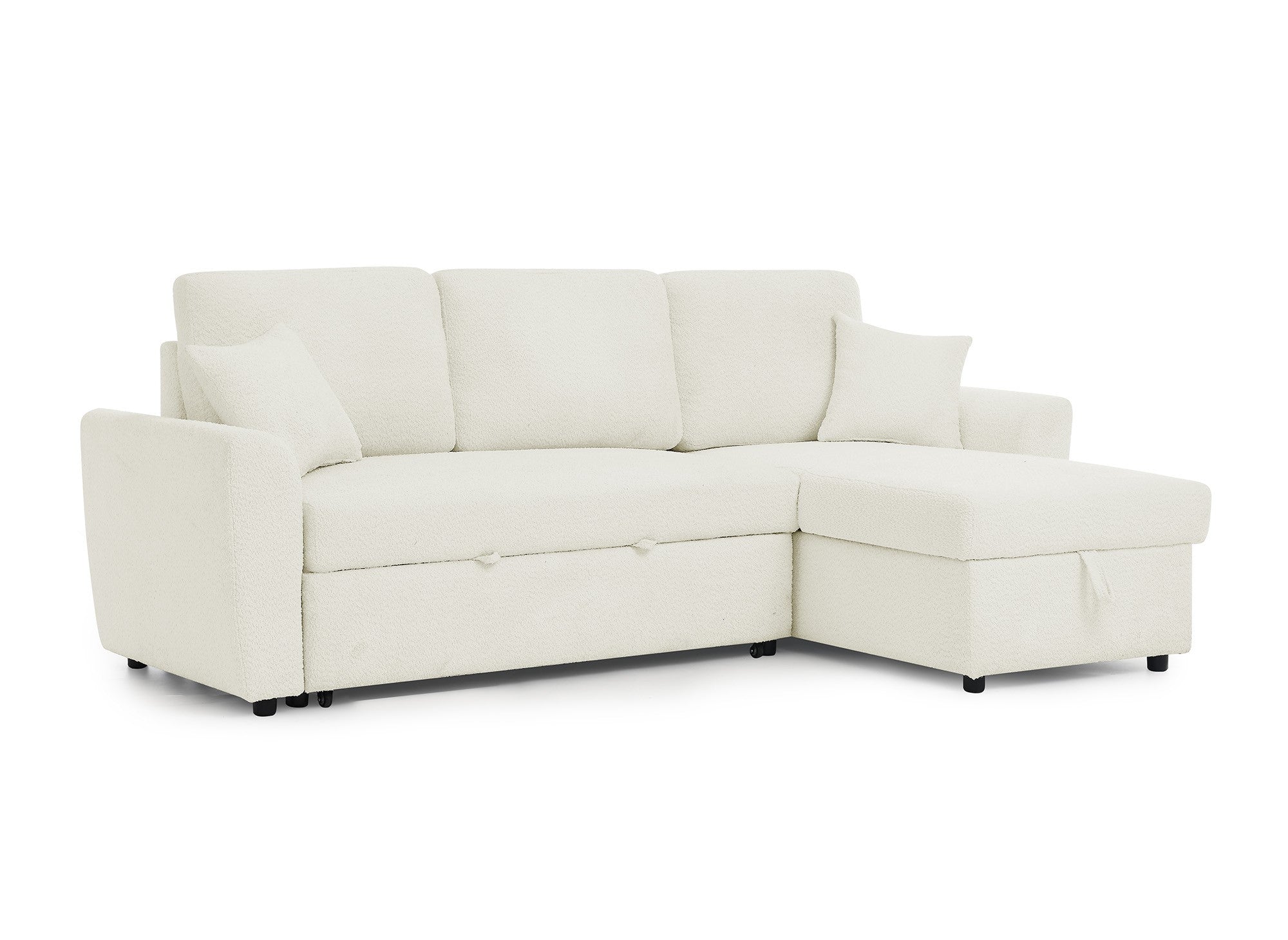 Sofá esquinero convertible y reversible ADRYEN con almacenaje en tejido bouclé beige