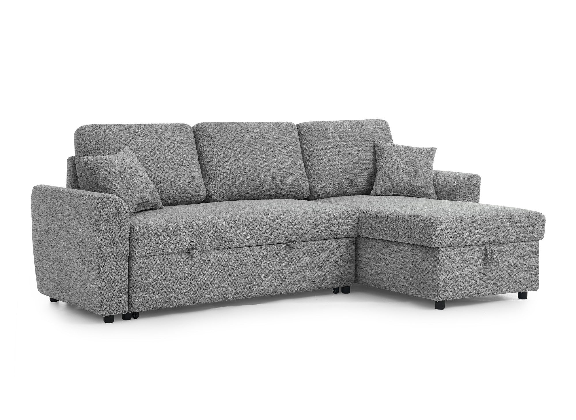 Sofá esquinero convertible y reversible ADRYEN con almacenaje en tejido bouclé gris