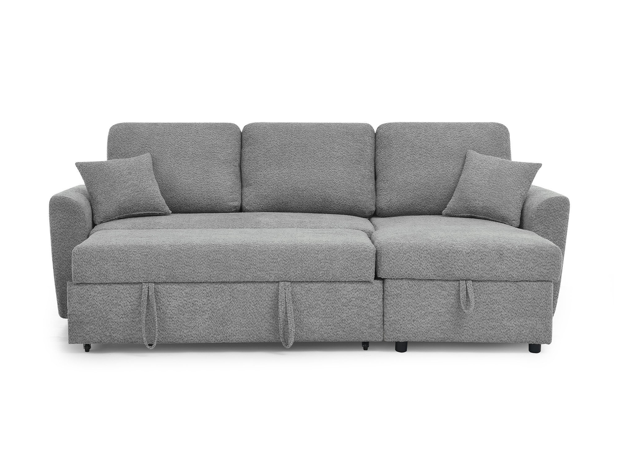 Sofá esquinero convertible y reversible ADRYEN con almacenaje en tejido bouclé gris