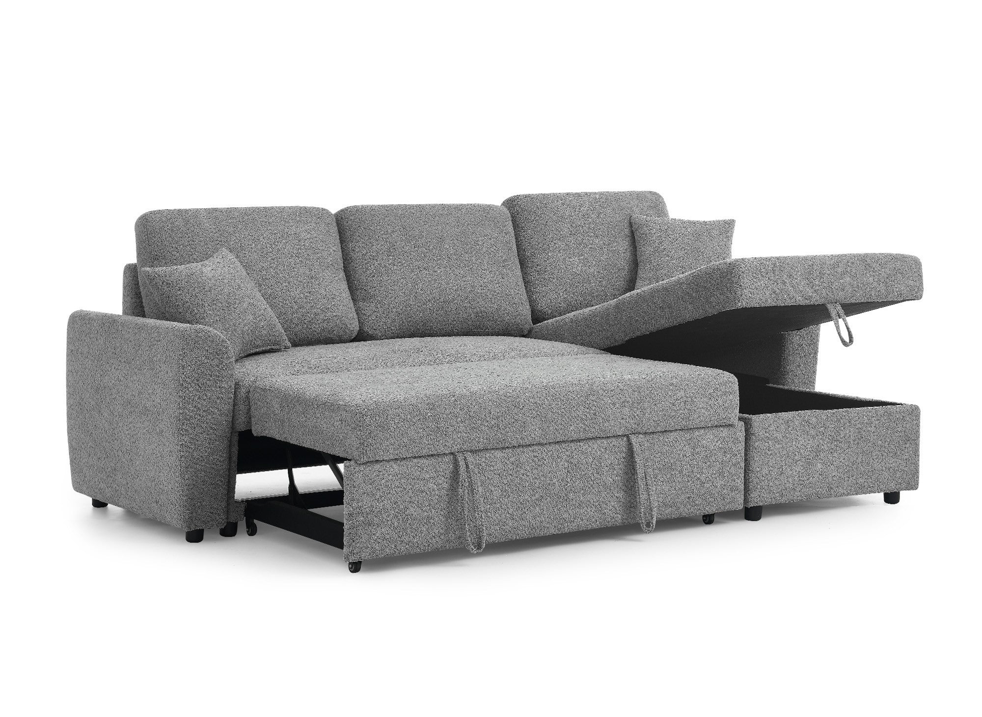 Sofá esquinero convertible y reversible ADRYEN con almacenaje en tejido bouclé gris