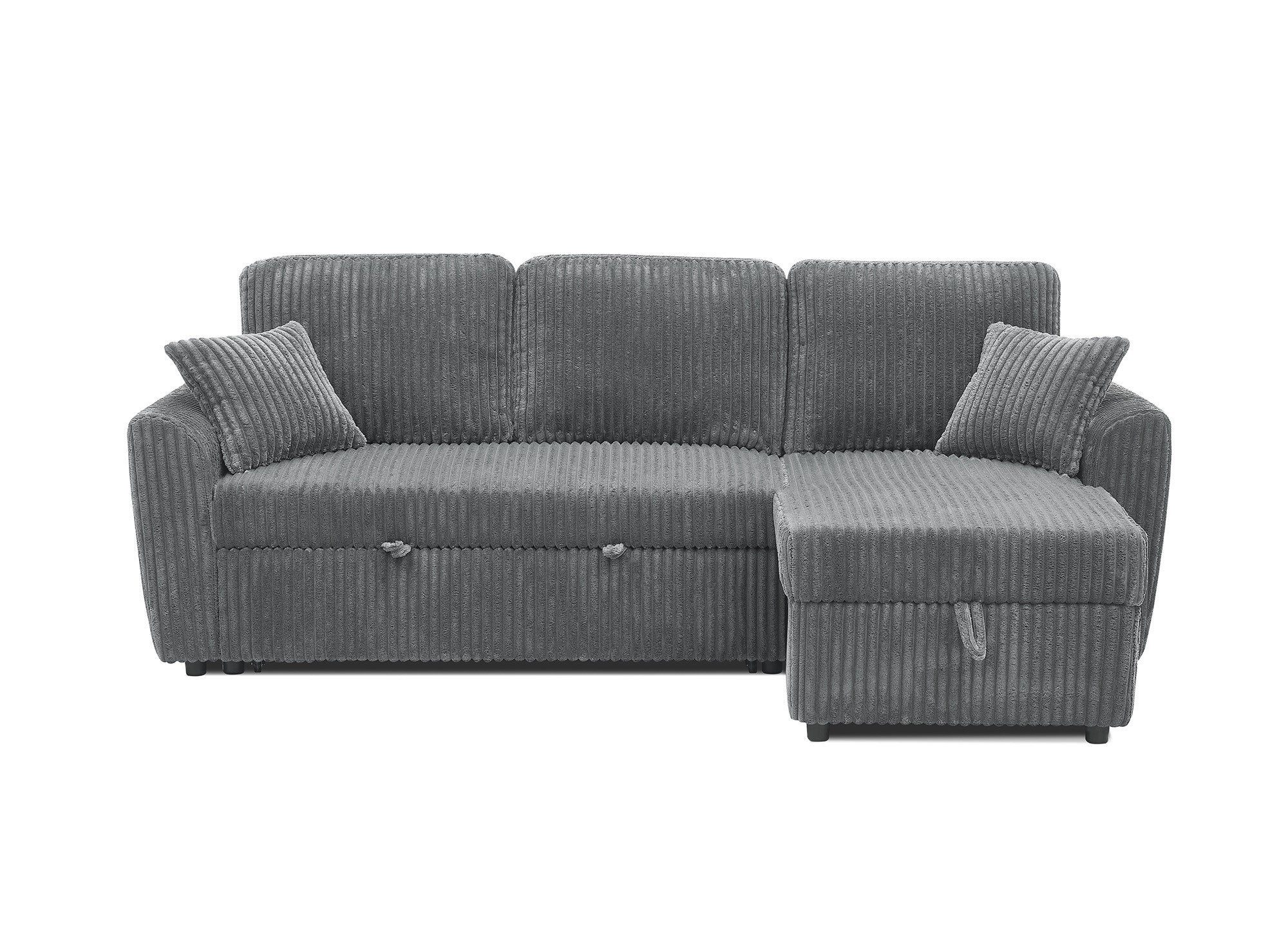 Sofá esquinero convertible y reversible ADRYEN con almacenaje en pana gris gruesa