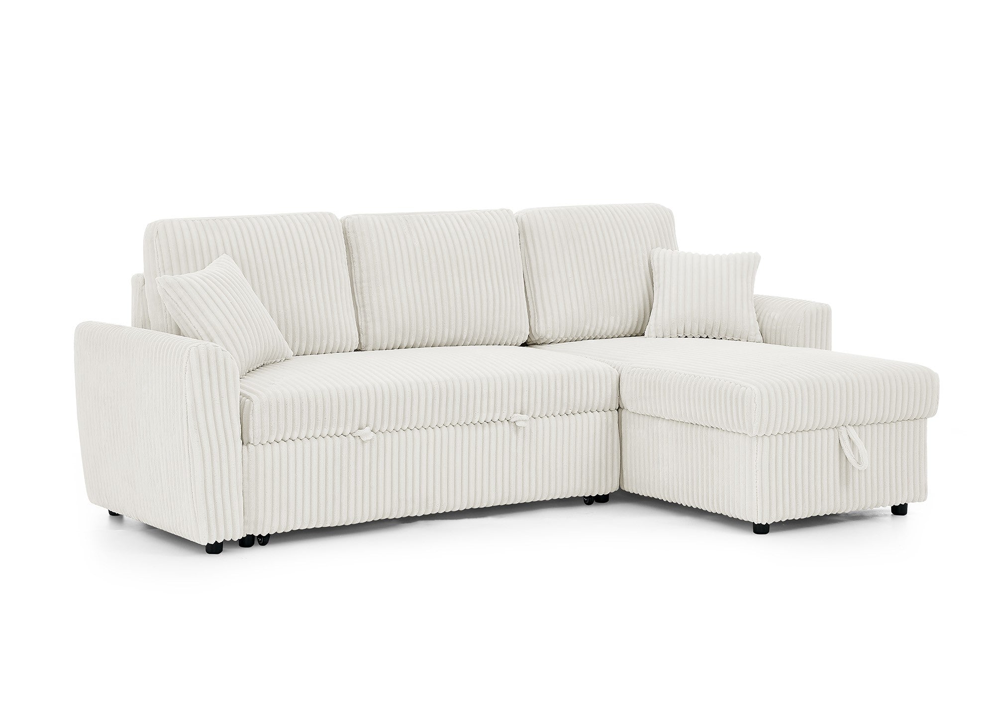 Sofá esquinero convertible y reversible con almacenaje en pana gruesa color beige ADRYEN