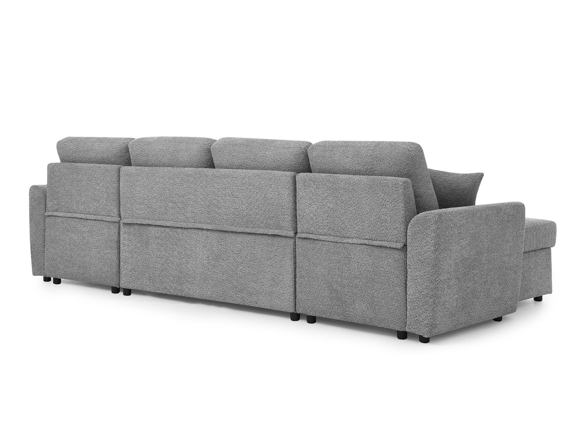 Sofá cama panorámico ADRYEN con 2 compartimentos de almacenamiento en tela bouclé gris