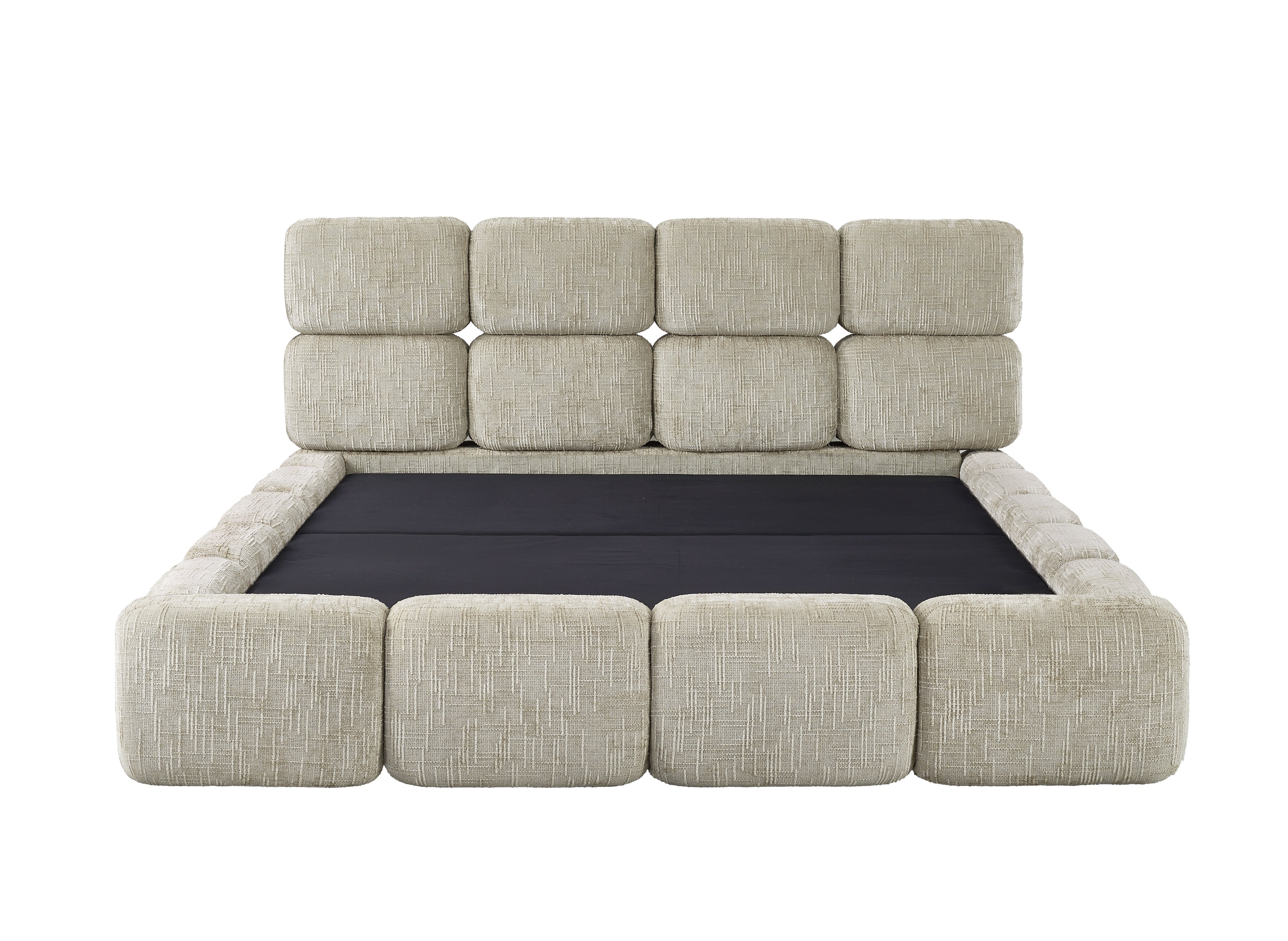 Cama de almacenaje BUBBLE de 160x200 cm en terciopelo jaspeado color topo