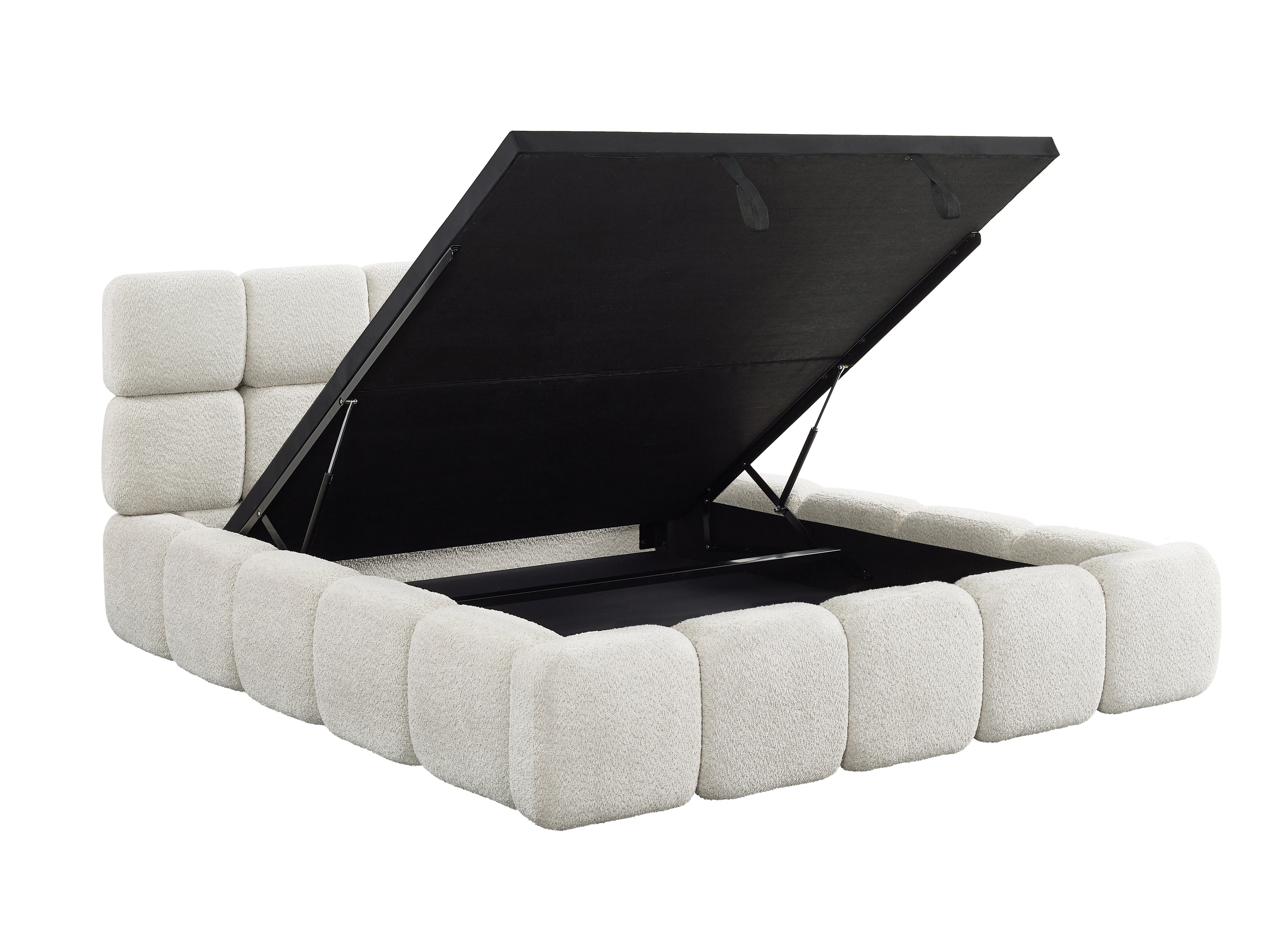 Cama con almacenaje BUBBLE de tela bouclé beige, 180x200 cm