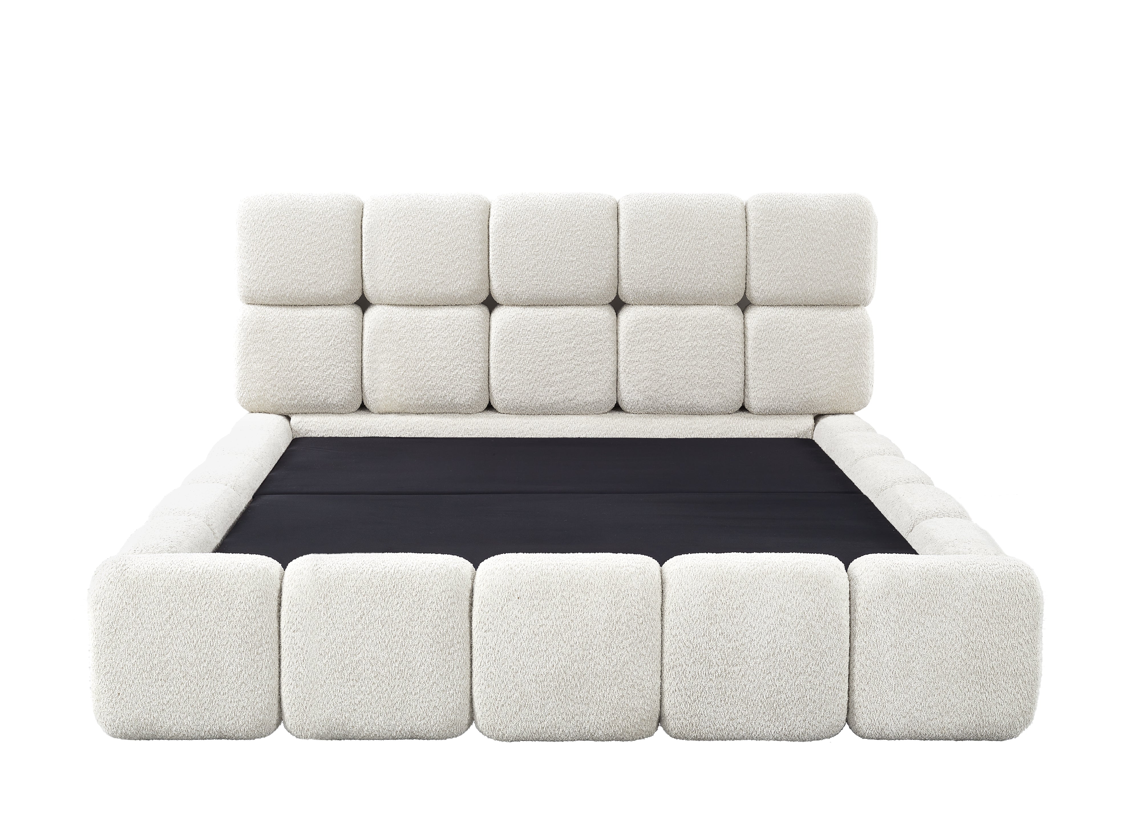 Cama con almacenaje BUBBLE de tela bouclé beige, 180x200 cm