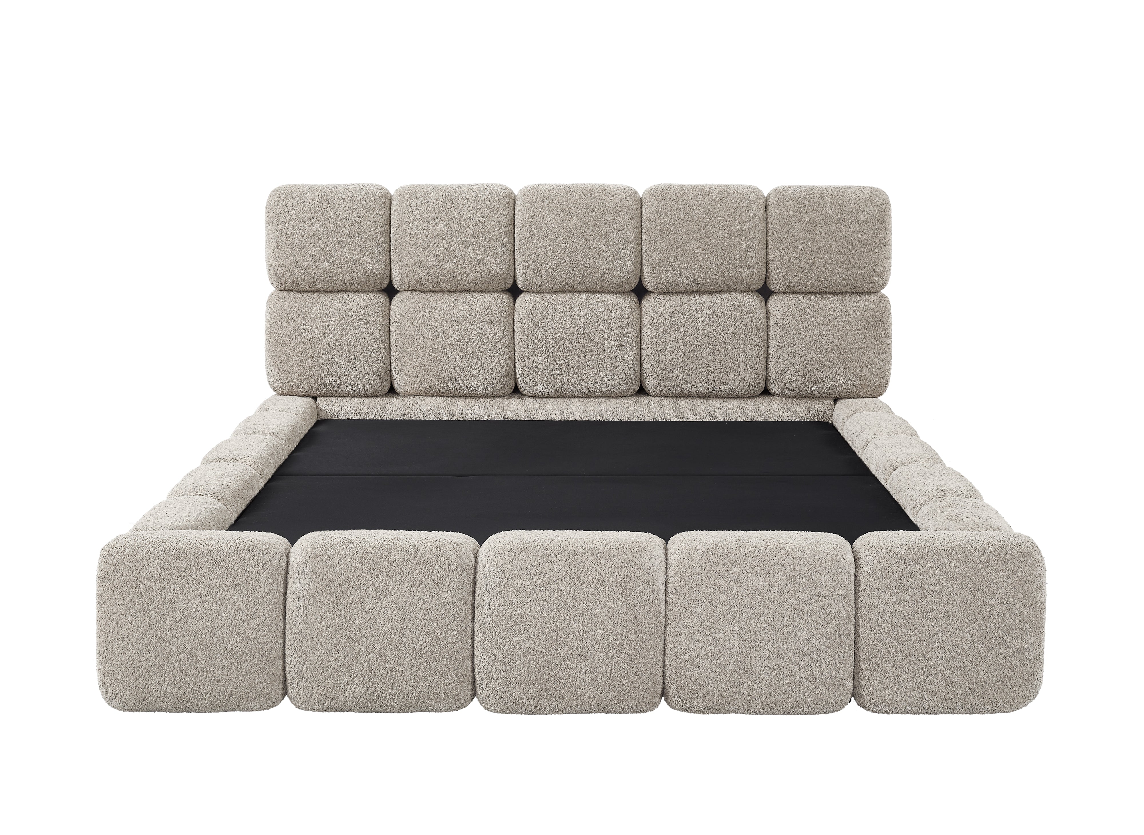 Cama con almacenaje BUBBLE de tela bouclé color topo, 180x200 cm