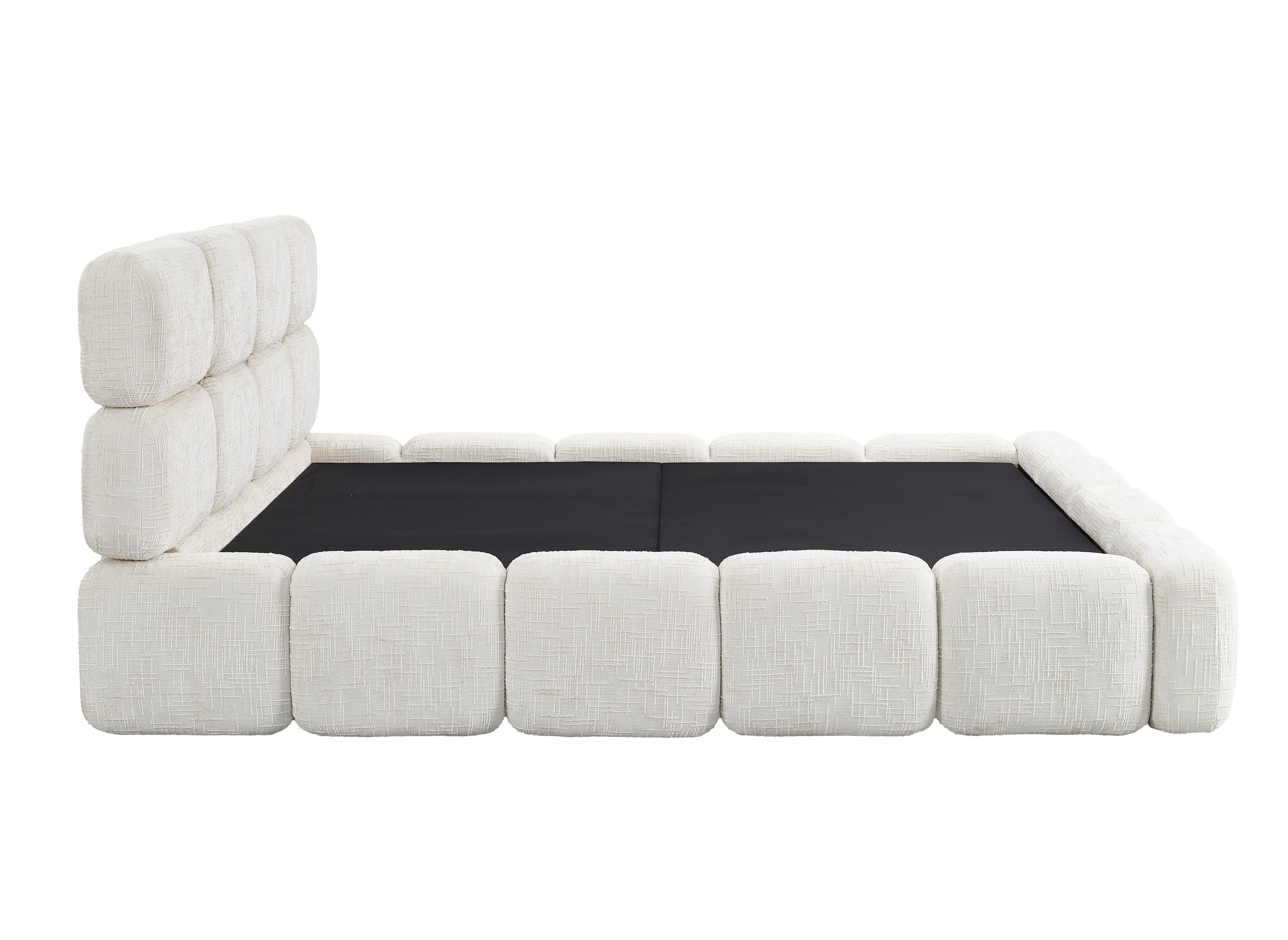 Cama con almacenaje BUBBLE de terciopelo jaspeado beige, 140 x 190 cm