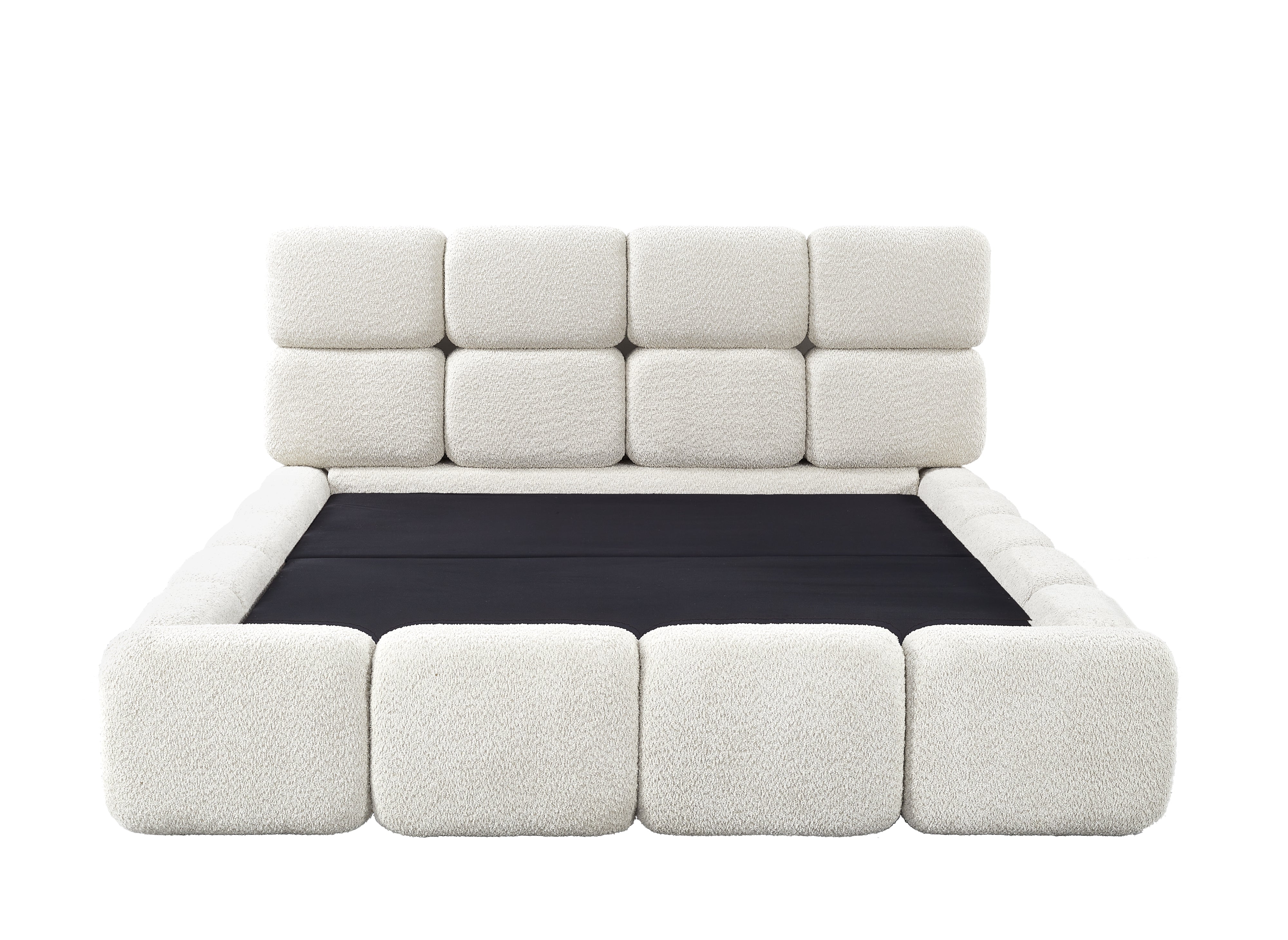 Cama con almacenaje BUBBLE de tela de rizo color beige, 140 x 190 cm