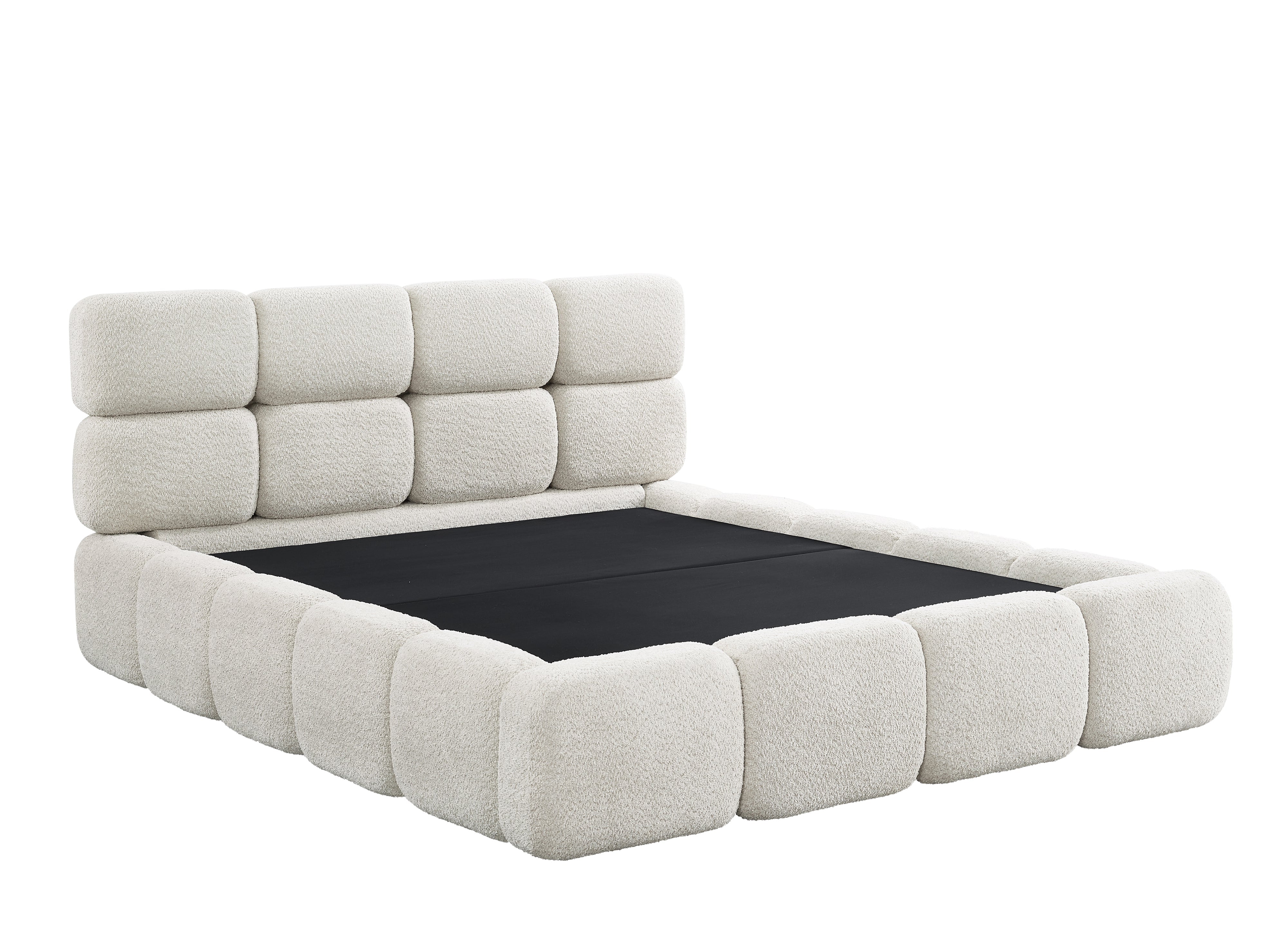 Cama con almacenaje BUBBLE de tela de rizo color beige, 160x200 cm