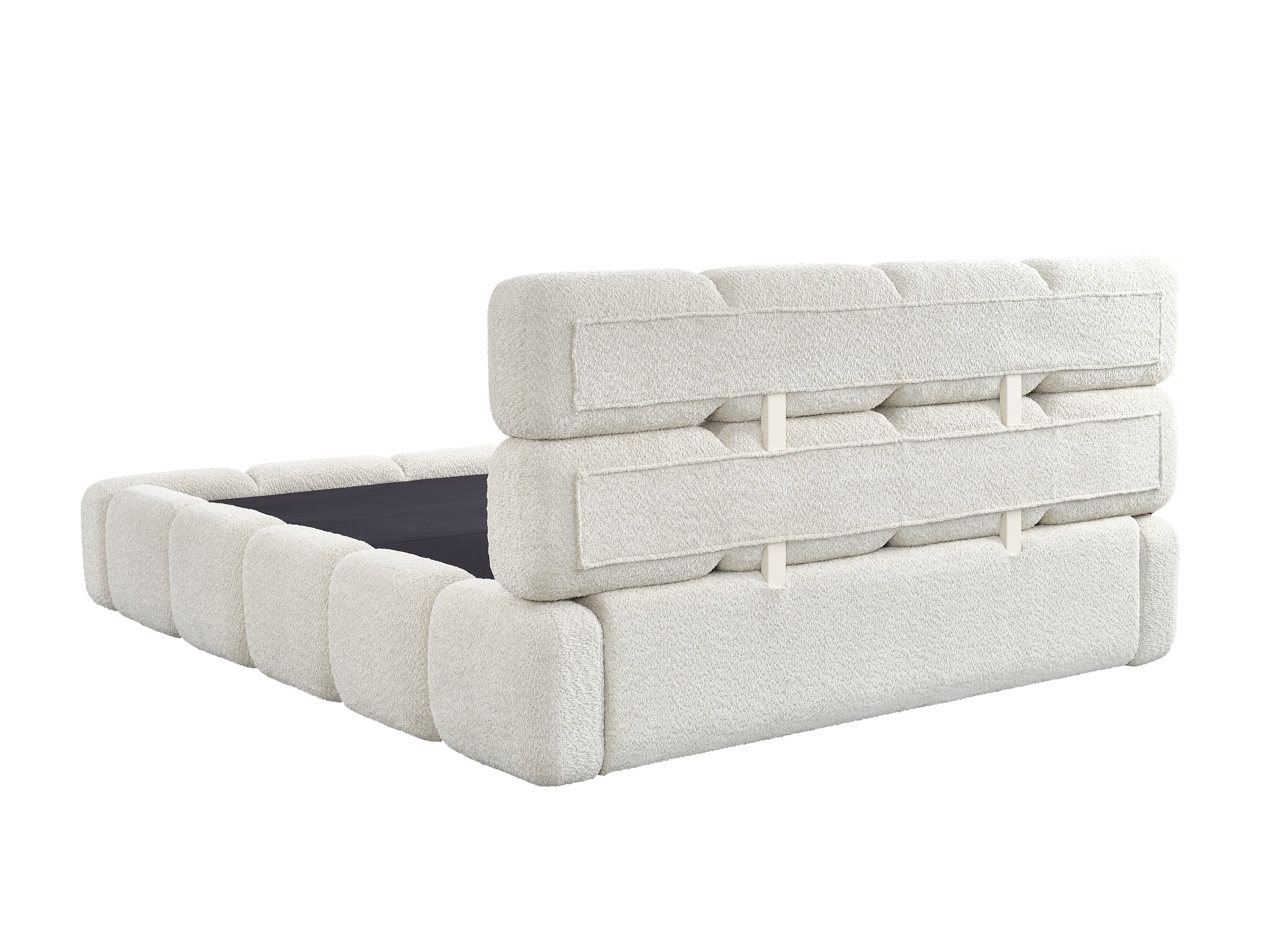 Cama con almacenaje BUBBLE de tela de rizo color beige, 160x200 cm