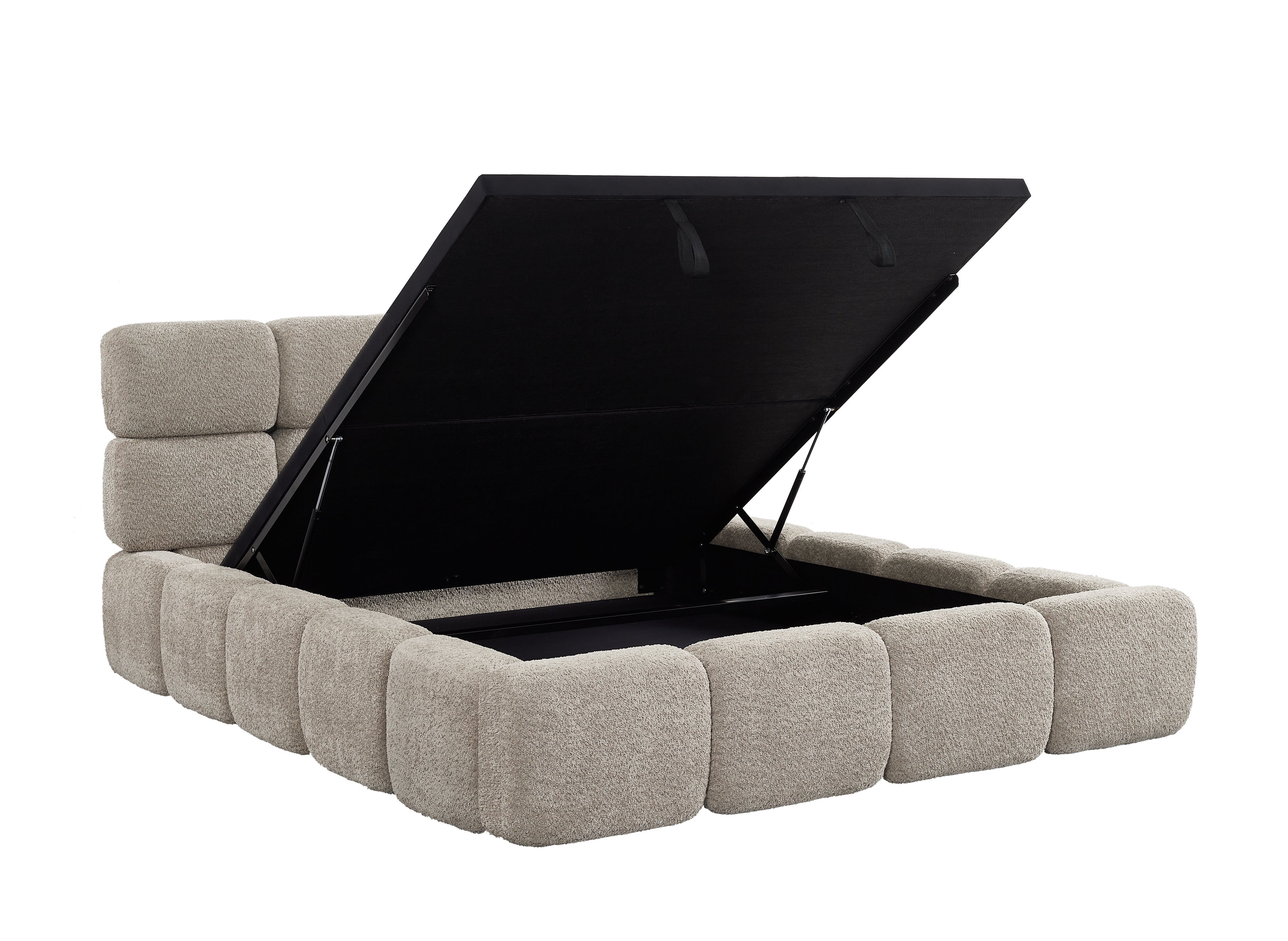 Cama con almacenaje BUBBLE de tela de rizo color topo, 140 x 190 cm