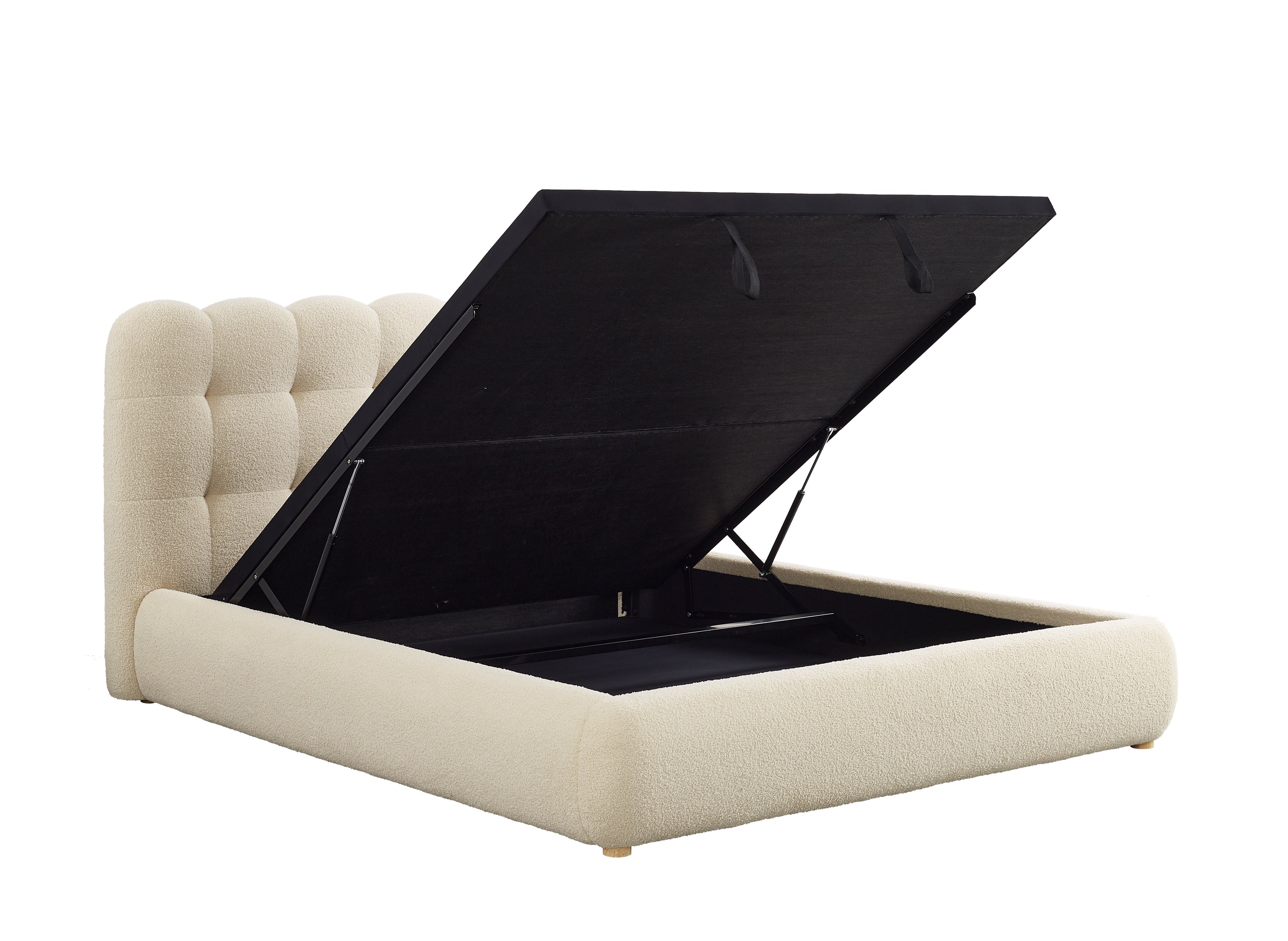 Cama contenedor de tela bouclé beige Biscuit 160x200 cm