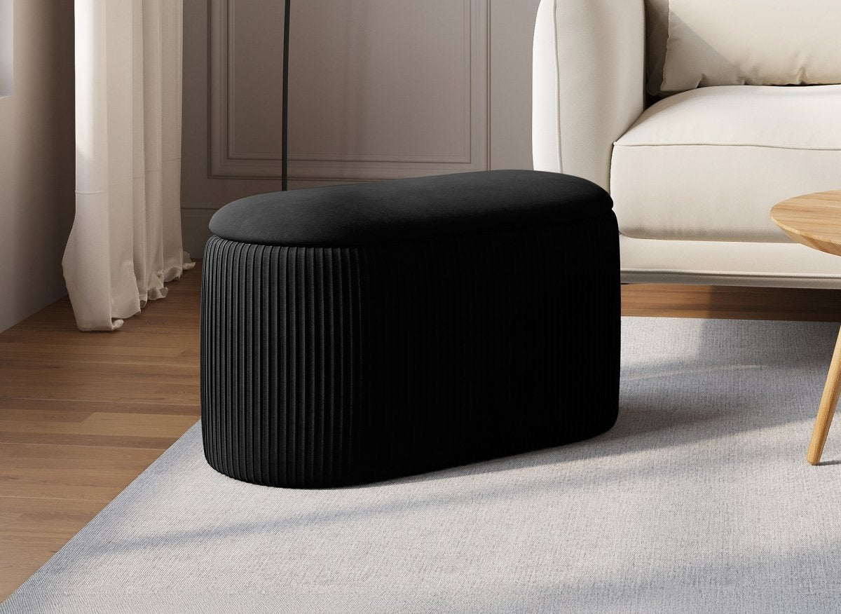 Banquette avec coffre de rangement en velours noir MERY - DécoInParis