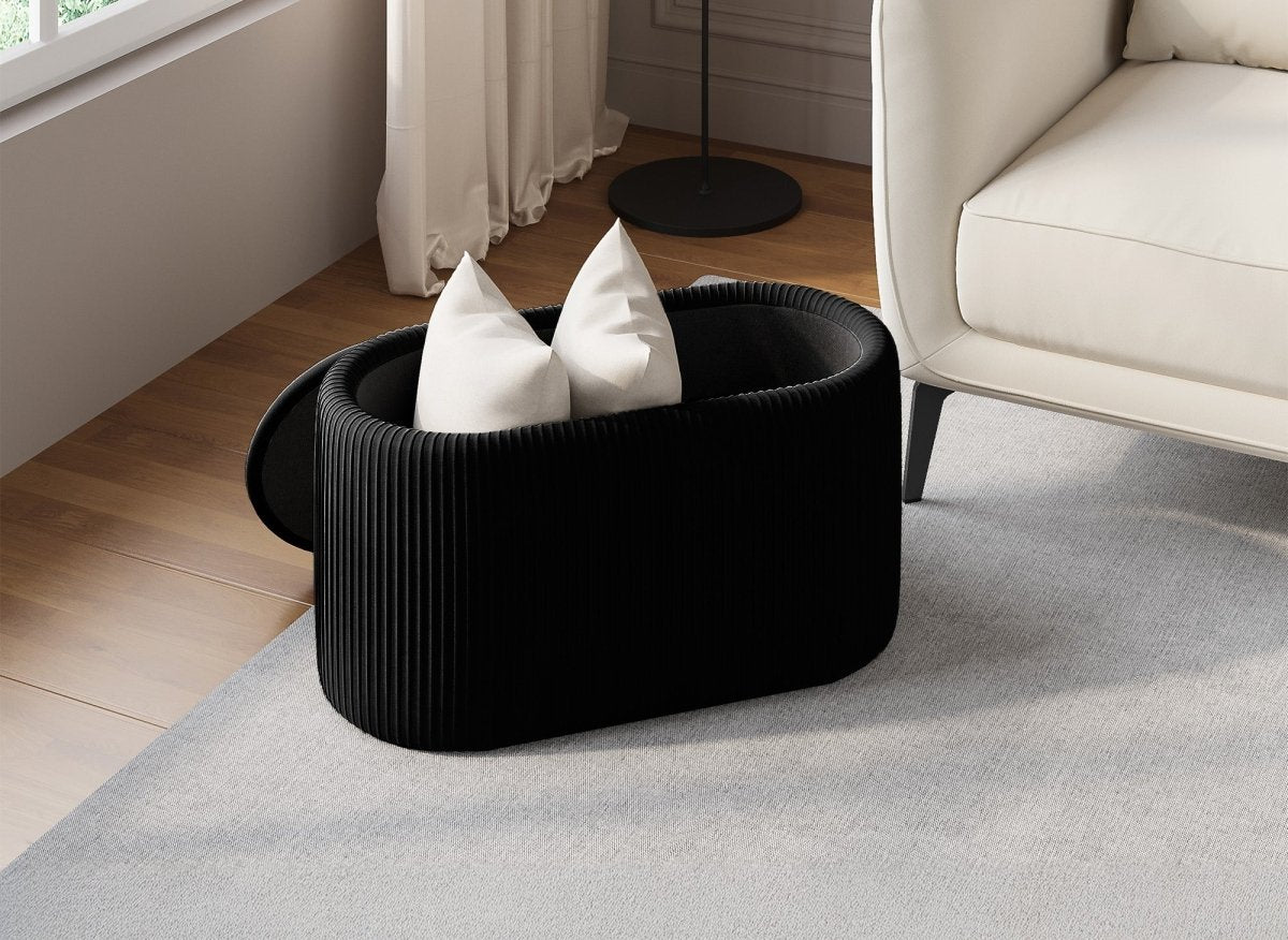 Banquette avec coffre de rangement en velours noir MERY - DécoInParis