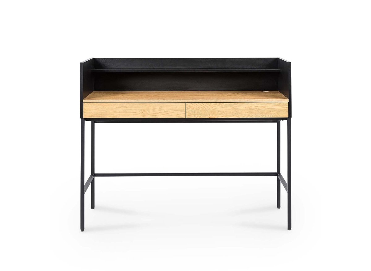 Bureau 2 tiroirs 1 étagère design industriel en bois et métal ALICE - DécoInParis