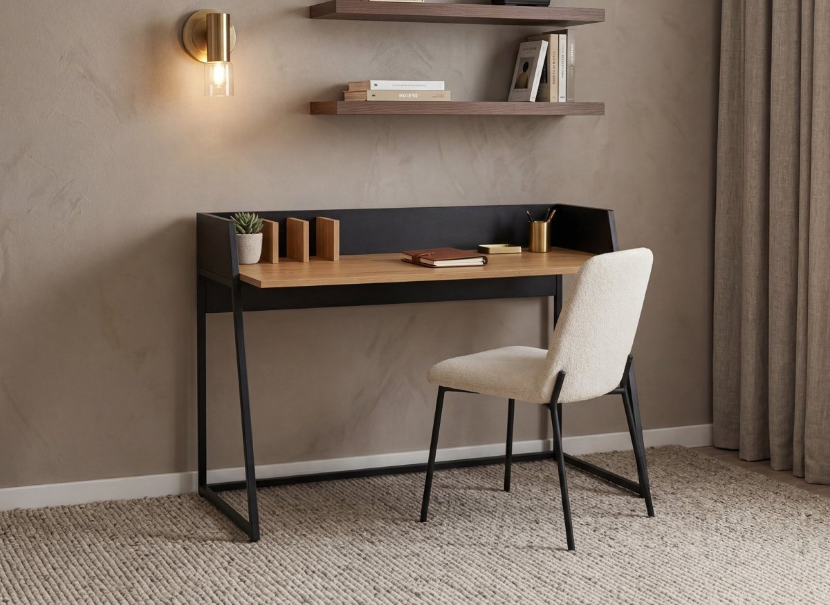 Bureau compact design industriel en bois et métal ARMELLE - DécoInParis