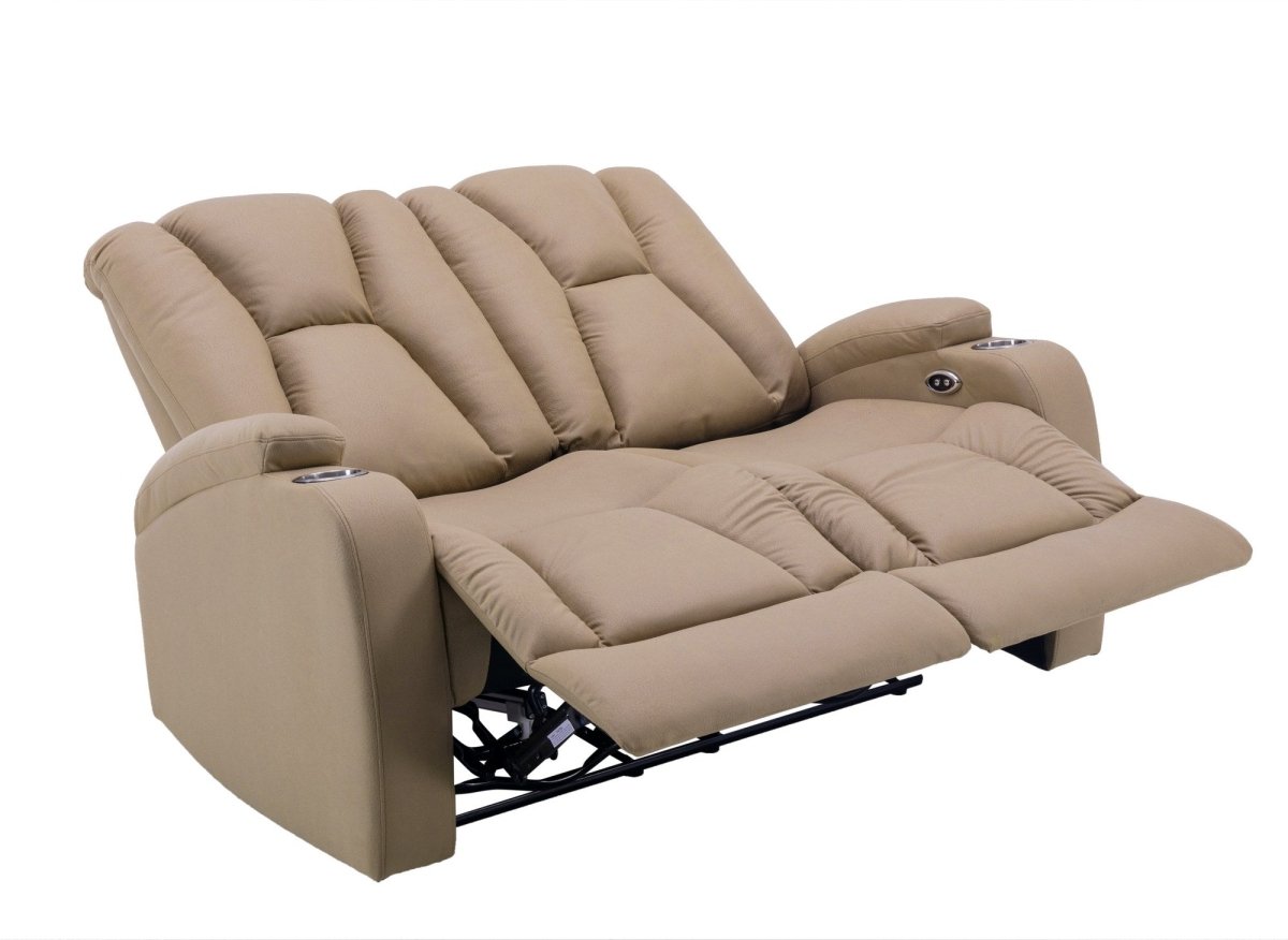 Canapé 2 places relax électrique en tissu microfibre beige EL CLARENCE - DécoInParis