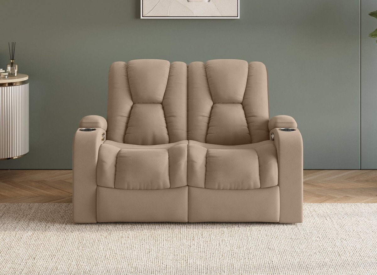 Canapé 2 places relax électrique en tissu microfibre beige EL CLARENCE - DécoInParis