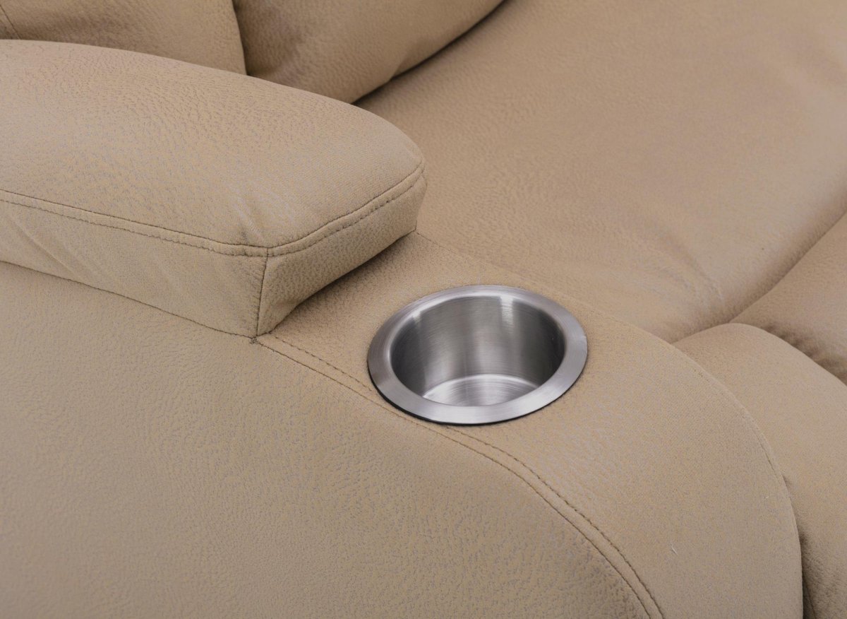 Canapé 2 places relax électrique en tissu microfibre beige EL CLARENCE - DécoInParis