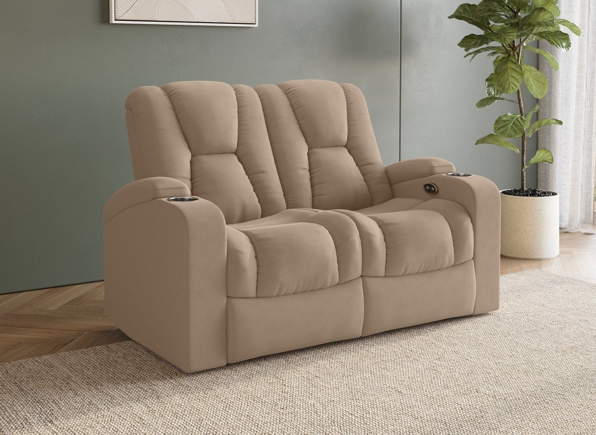 Canapé 2 places relax électrique en tissu microfibre beige EL CLARENCE - DécoInParis