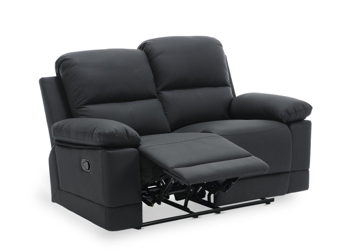 Canapé 2 places relax manuel en simili cuir noir DANY - DécoInParis