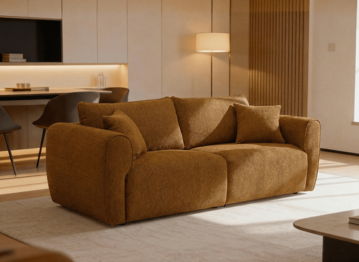 Canapé 3 places en velours texturé moutarde NALYA - DécoInParis