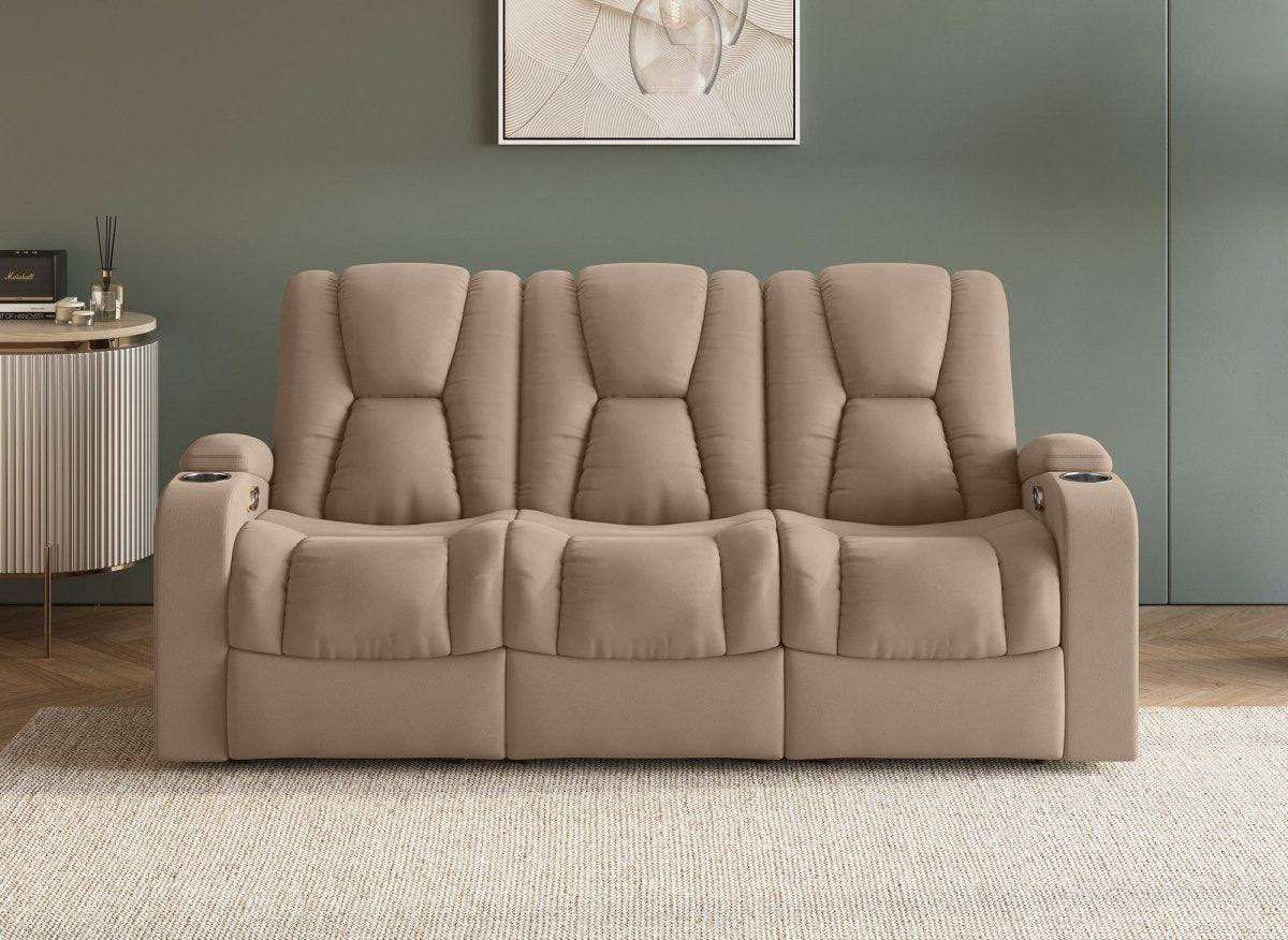 Canapé 3 places relax électrique en tissu microfibre beige EL CLARENCE - DécoInParis