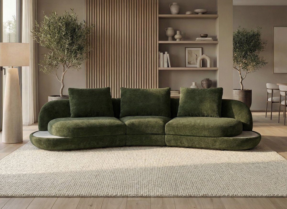 Canapé 4 places en velours tissé vert olive DARIUS - DécoInParis