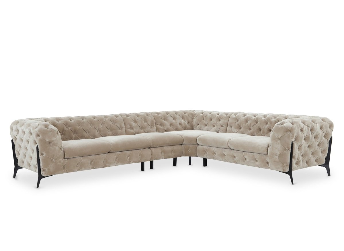 Canapé capitonné chesterfield d'angle réversible en velours beige CARMEN - DécoInParis