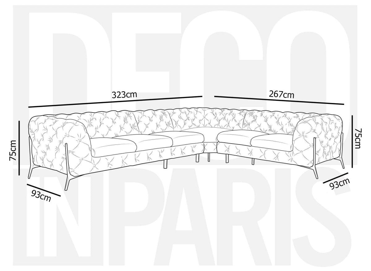 Canapé capitonné chesterfield d'angle réversible en velours bleu CARMEN - DécoInParis