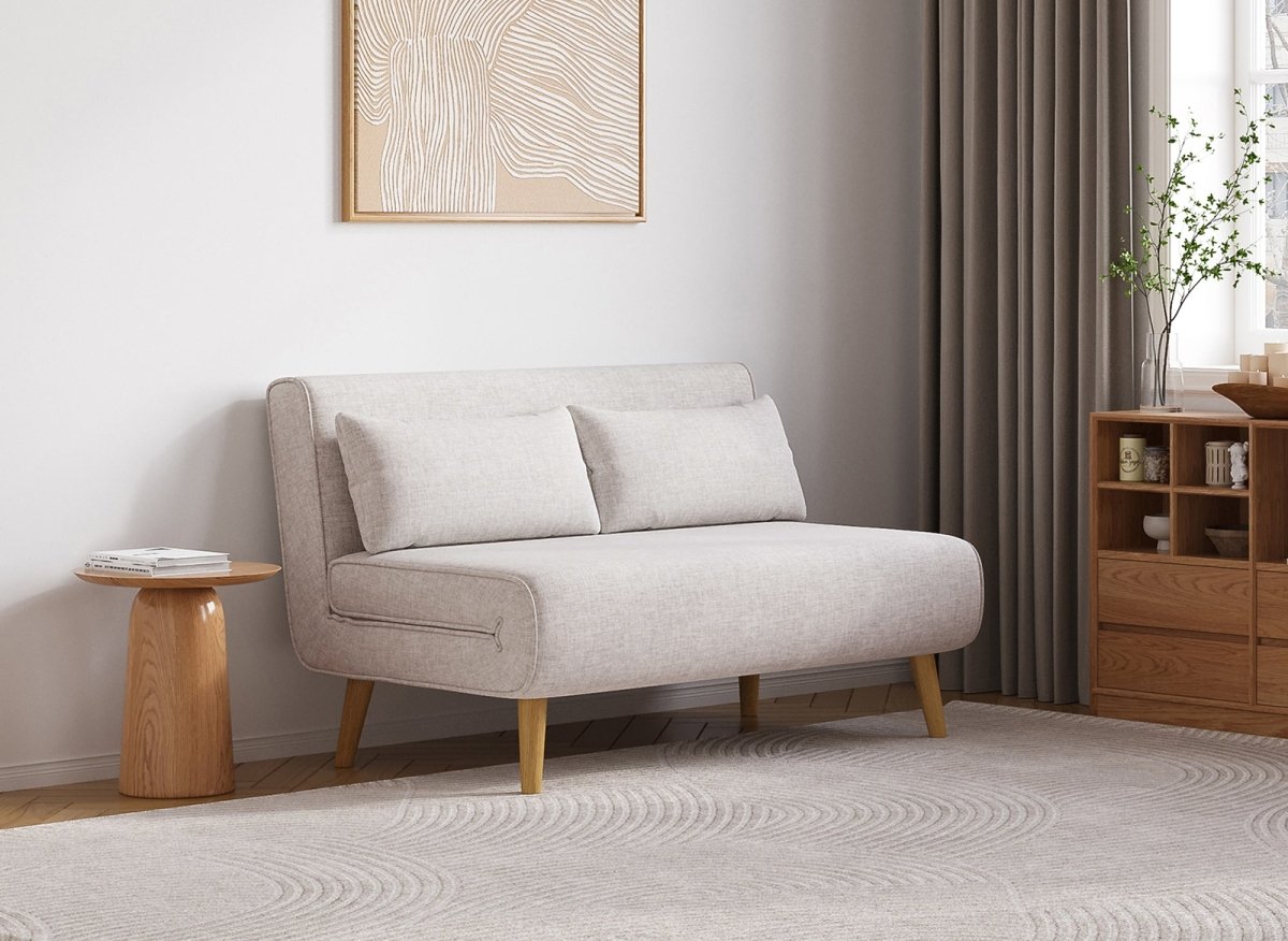Canapé clic clac 2 places en tissu beige TONKA - DécoInParis