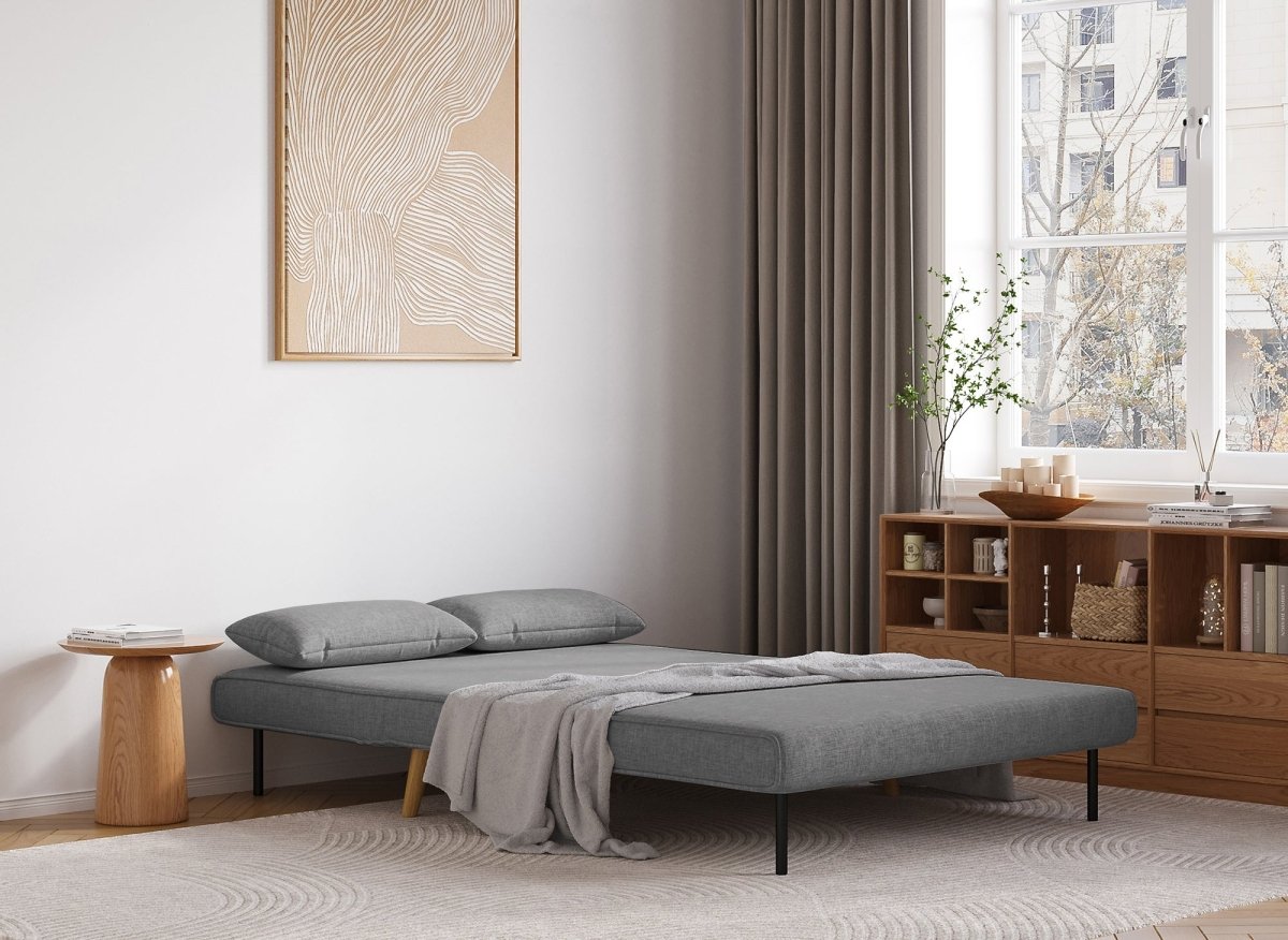 Canapé clic clac 2 places en tissu gris TONKA - DécoInParis